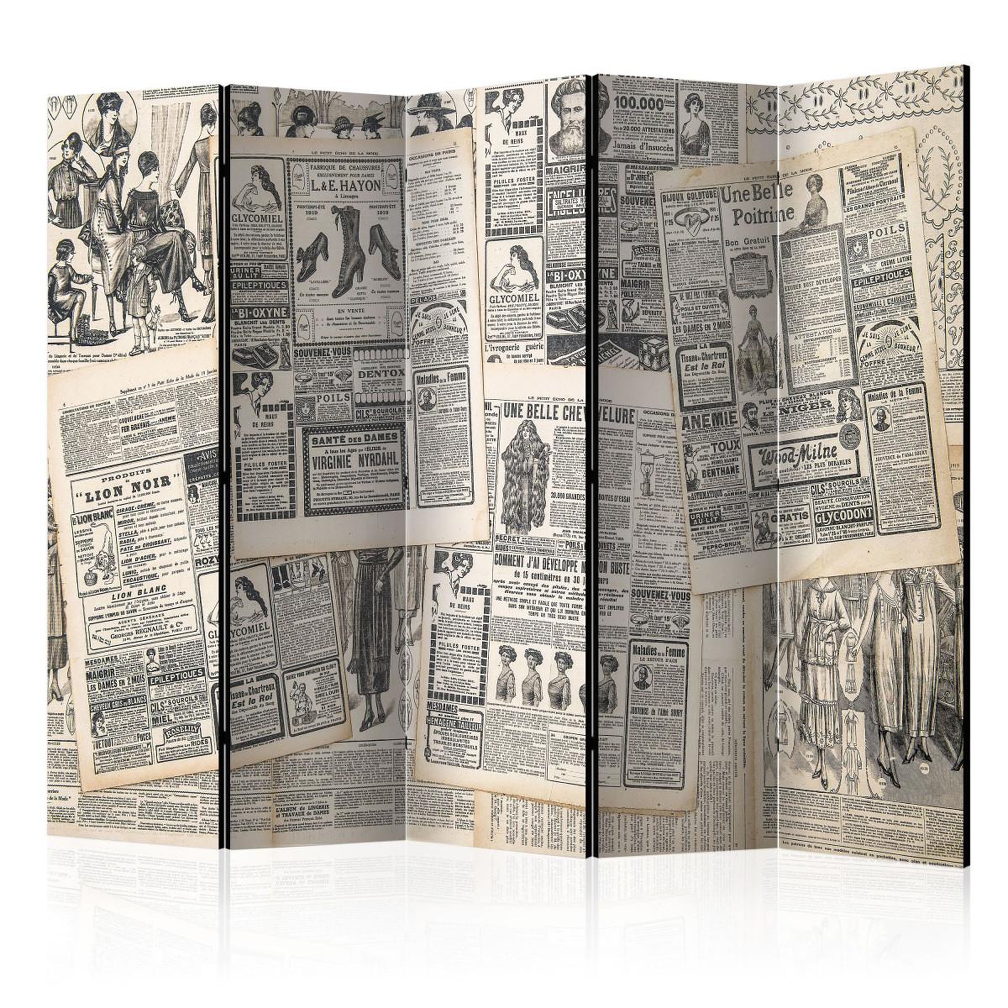 Paris Prix Paravent 5 volets  vintage newspapers  172x225cm