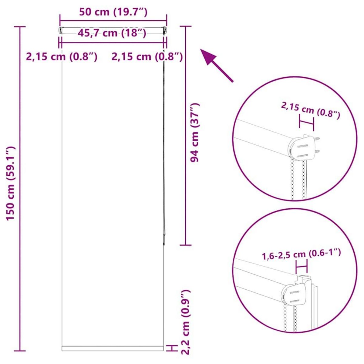 VIDAXL Store enrouleur occultant largeur du tissu 45,7 cm polyester