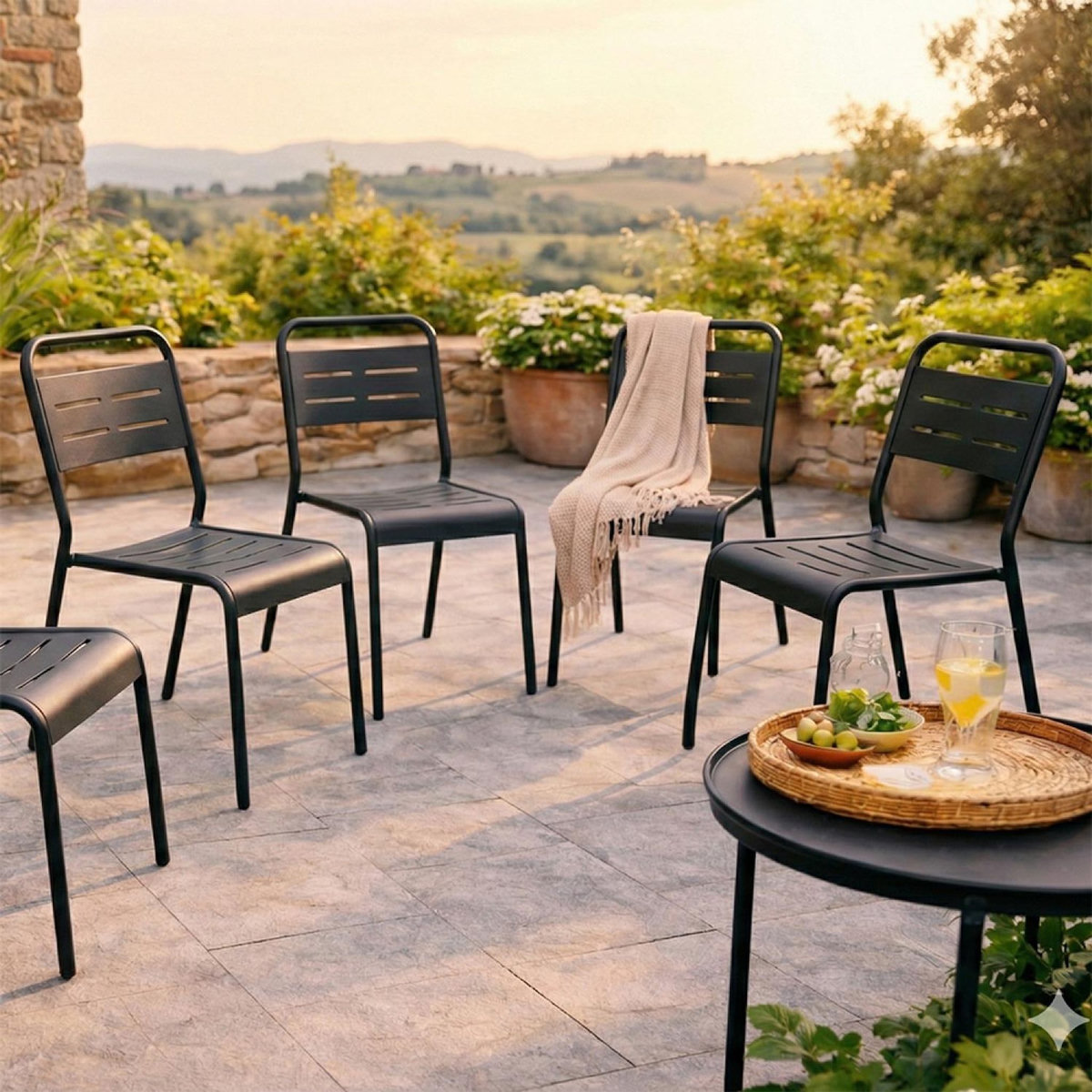 CONCEPT USINE Lot de 6 chaises de jardin empilables gris foncé BERGAME