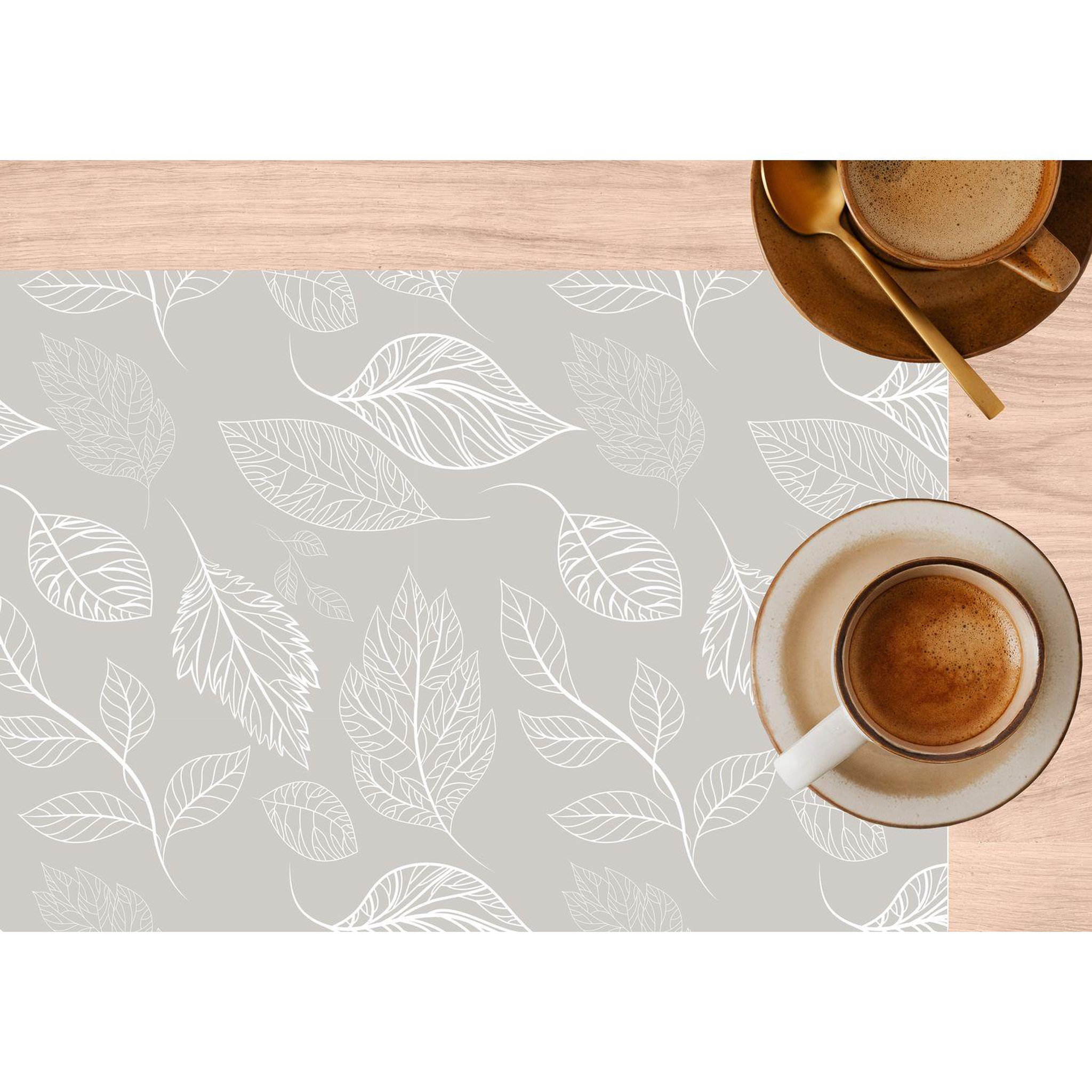 Voir la diapositive 2 : TOILINUX Lot de 6 sets de table motifs feuillage romie - 28 x 43 cm - beige et blanc