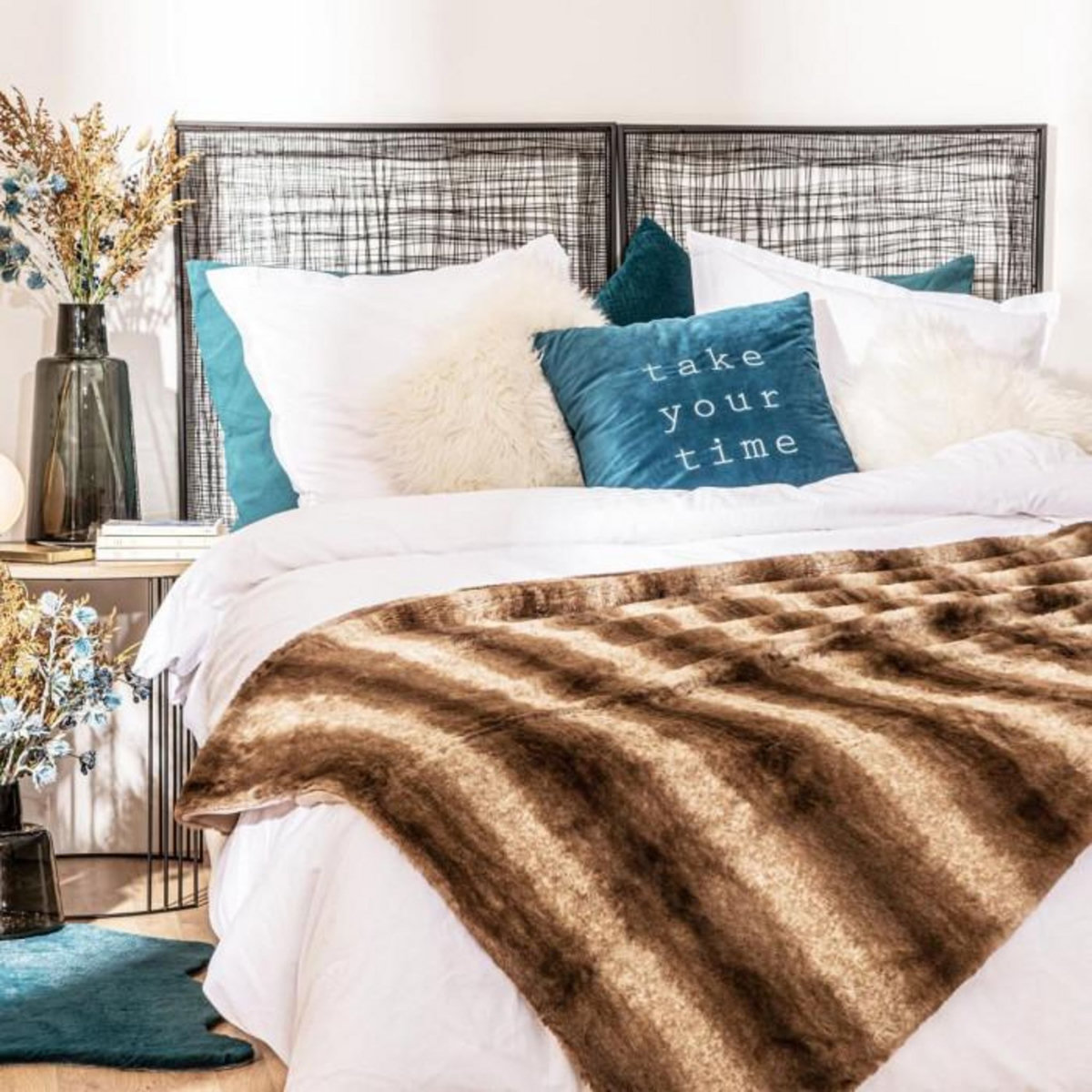 ATMOSPHERA Plaid imitiation fourrure collection Grizzly - 160 x 120 cm - Marron