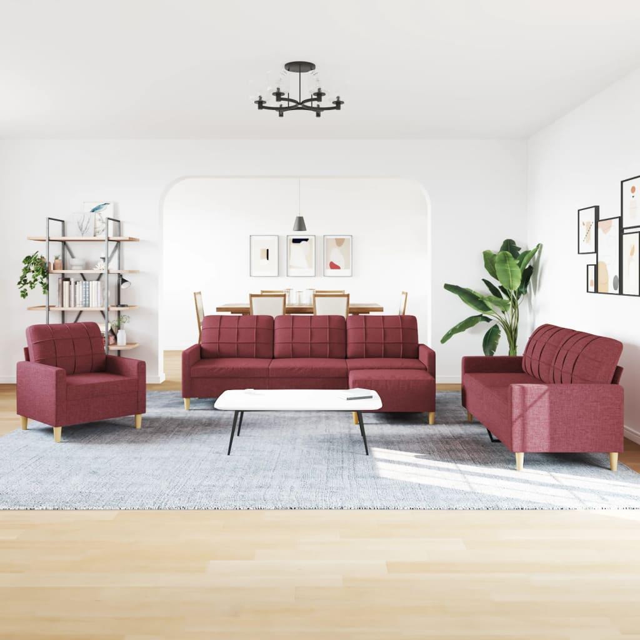 Voir la diapositive 3 : VIDAXL Ensemble de canapes 4 pcs avec repose-pied rouge bordeaux tissu