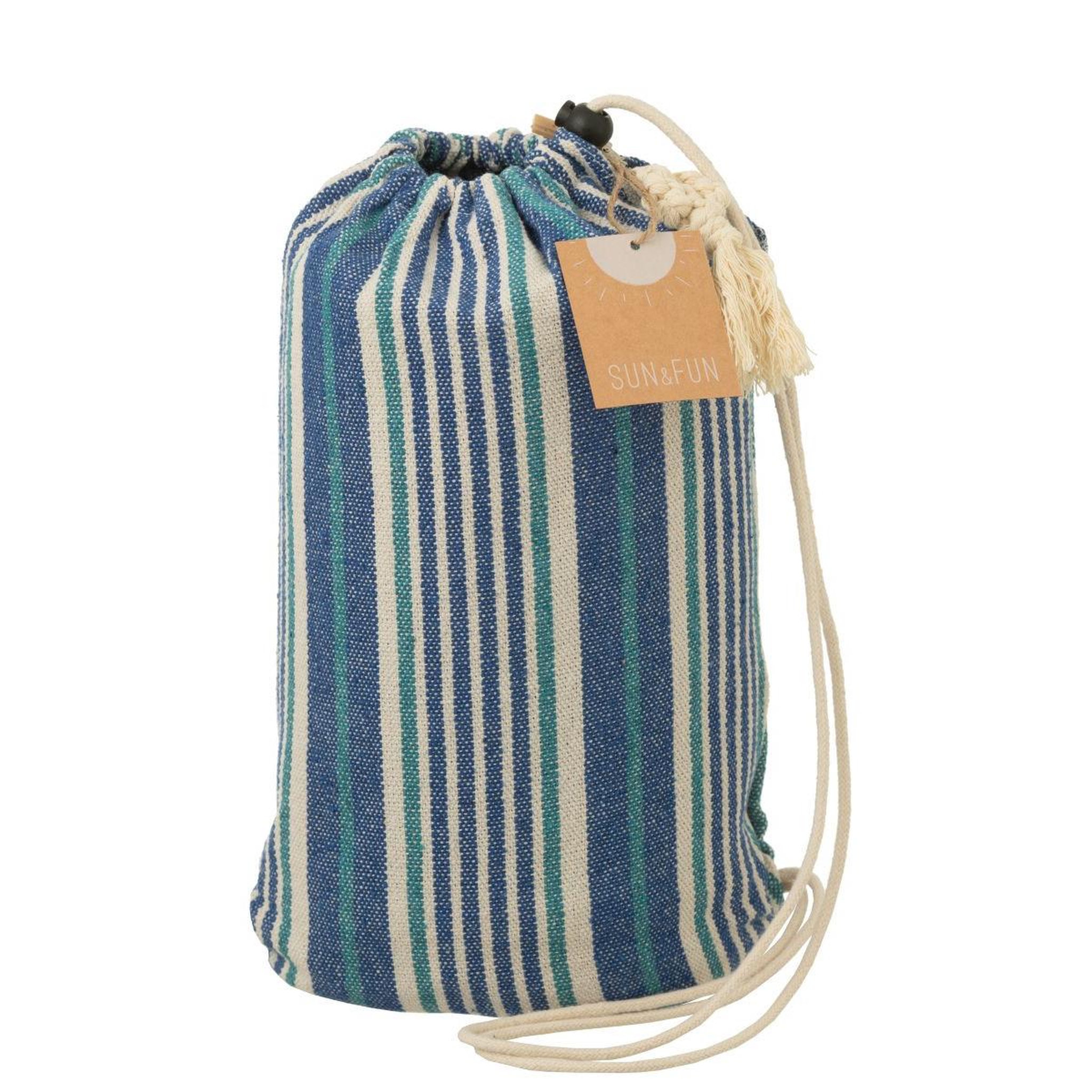 Voir la diapositive 4 : J-LINE Hamac en tissu  rayures  200cm bleu