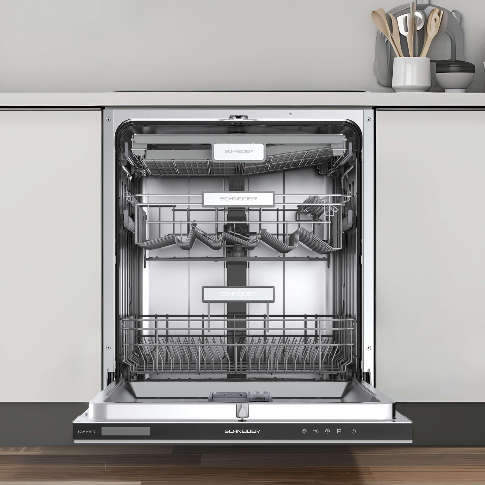 Voir la diapositive 2 : SCHNEIDER Lave-vaisselle full intégrable 14 couverts - SCLVI1444T-G