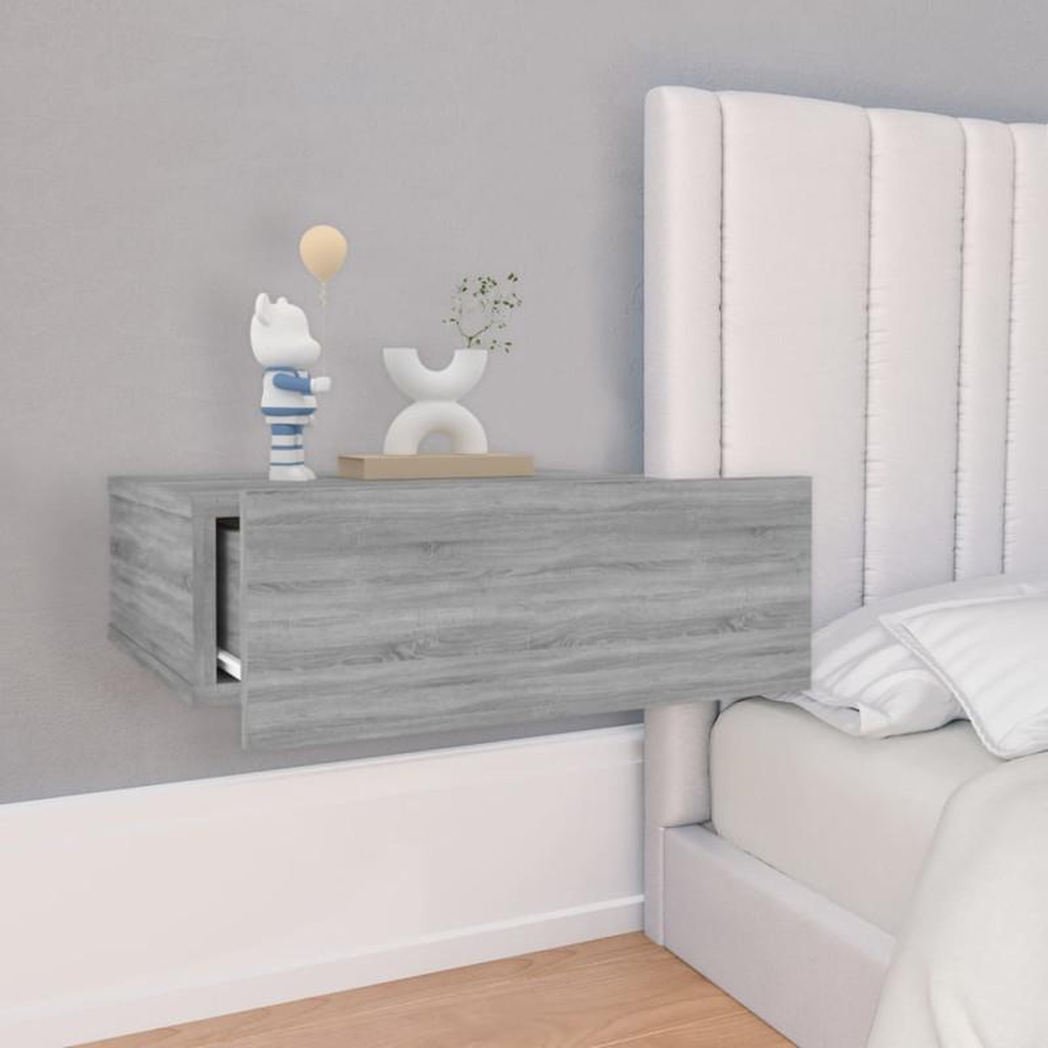 Voir la diapositive 3 : VIDAXL Table de chevet flottante Sonoma gris 40x30x15 cm