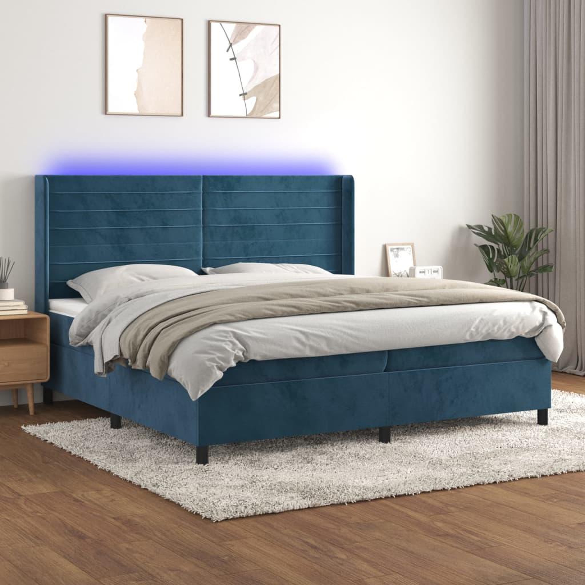 Voir la diapositive 1 : VIDAXL Sommier a lattes de lit matelas et LED Bleu fonce 200x200 cm