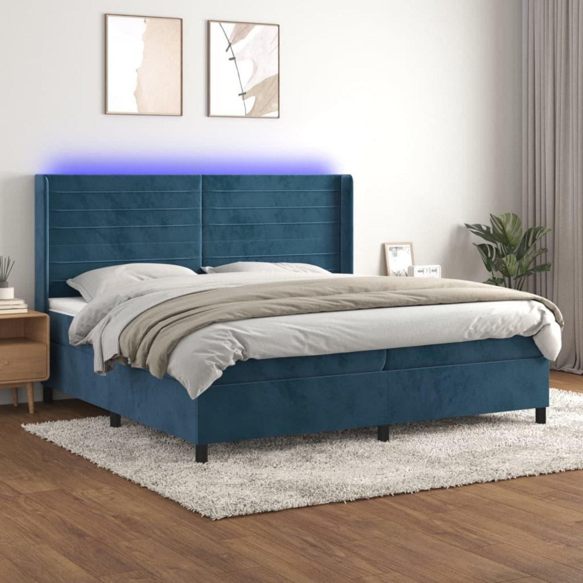 VIDAXL Sommier a lattes de lit matelas et LED Bleu fonce 200x200 cm