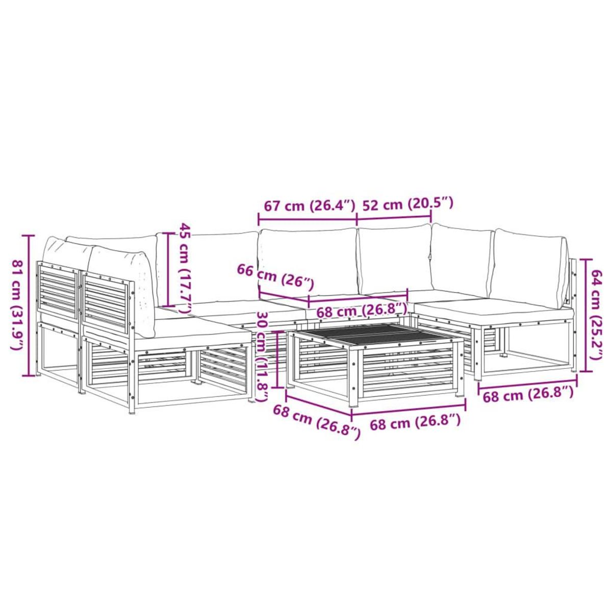 VIDAXL Salon de jardin avec coussins 7 pcs bois massif d'acacia