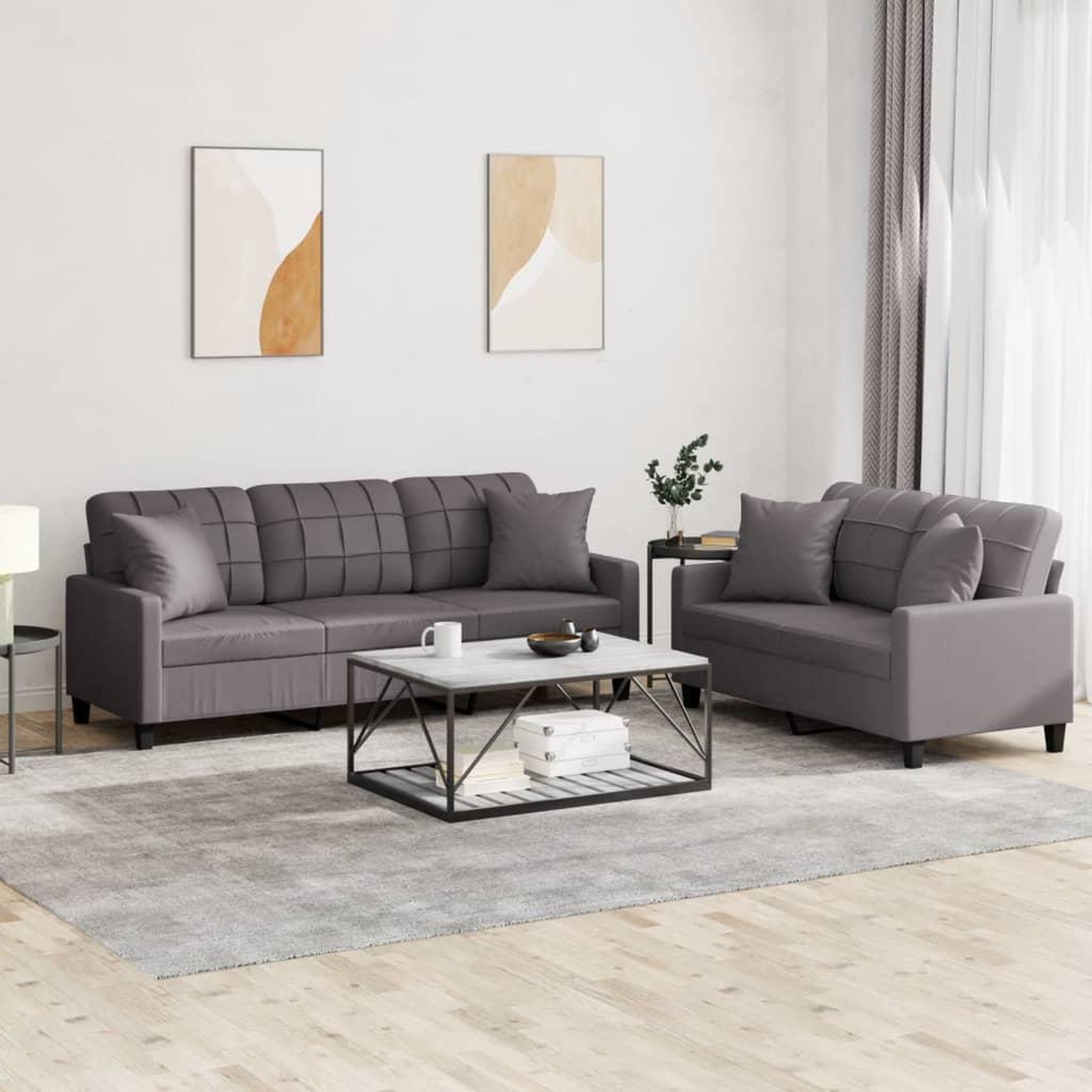 VIDAXL Ensemble de canapes 2 pcs avec coussins gris similicuir