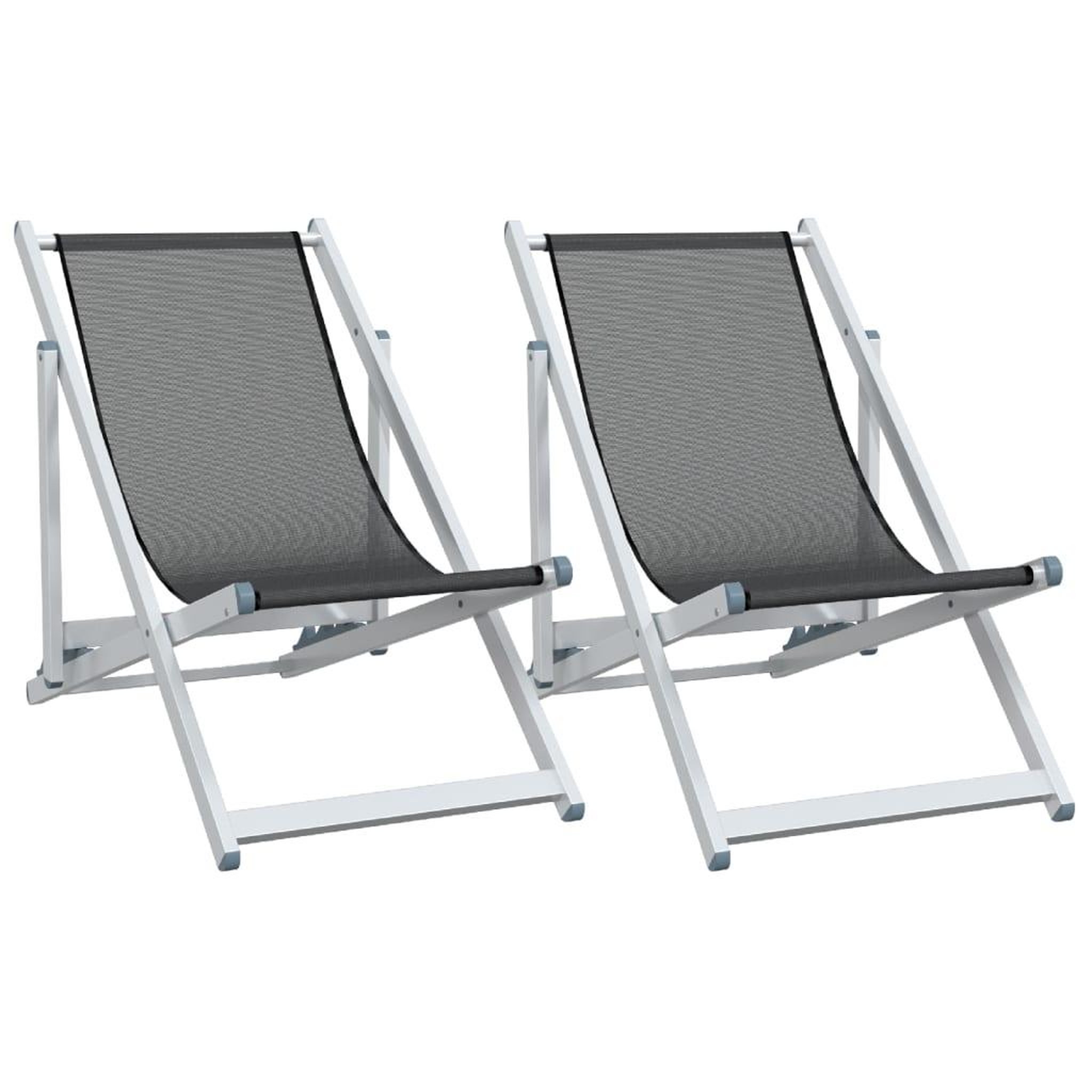 Voir la diapositive 2 : VIDAXL Chaises de plage pliantes lot de 2 gris aluminium et textilene