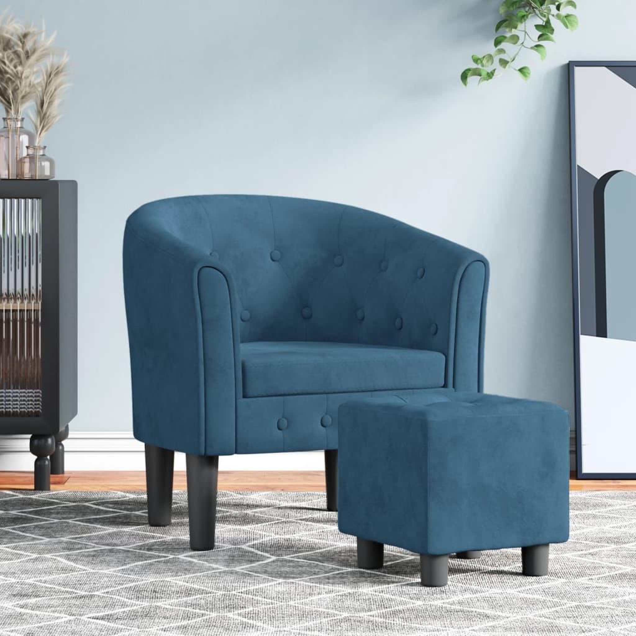 VIDAXL Fauteuil avec repose-pied bleu fonce velours