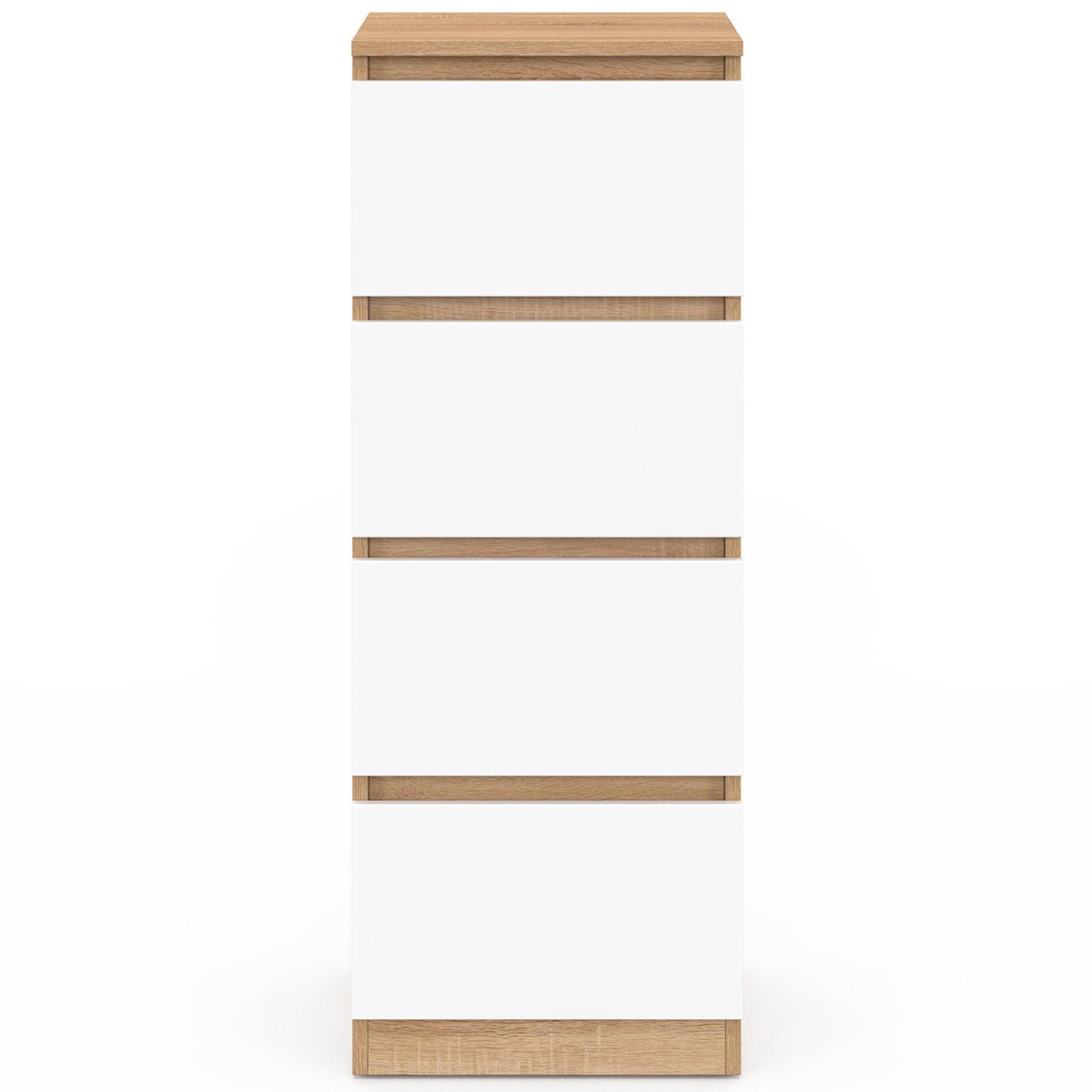 Voir la diapositive 3 : ID MARKET Meuble d'appoint 4 tiroirs tomi 30x30x80 cm chiffonnier pour entrée salle de bain bois façon hêtre et blanc