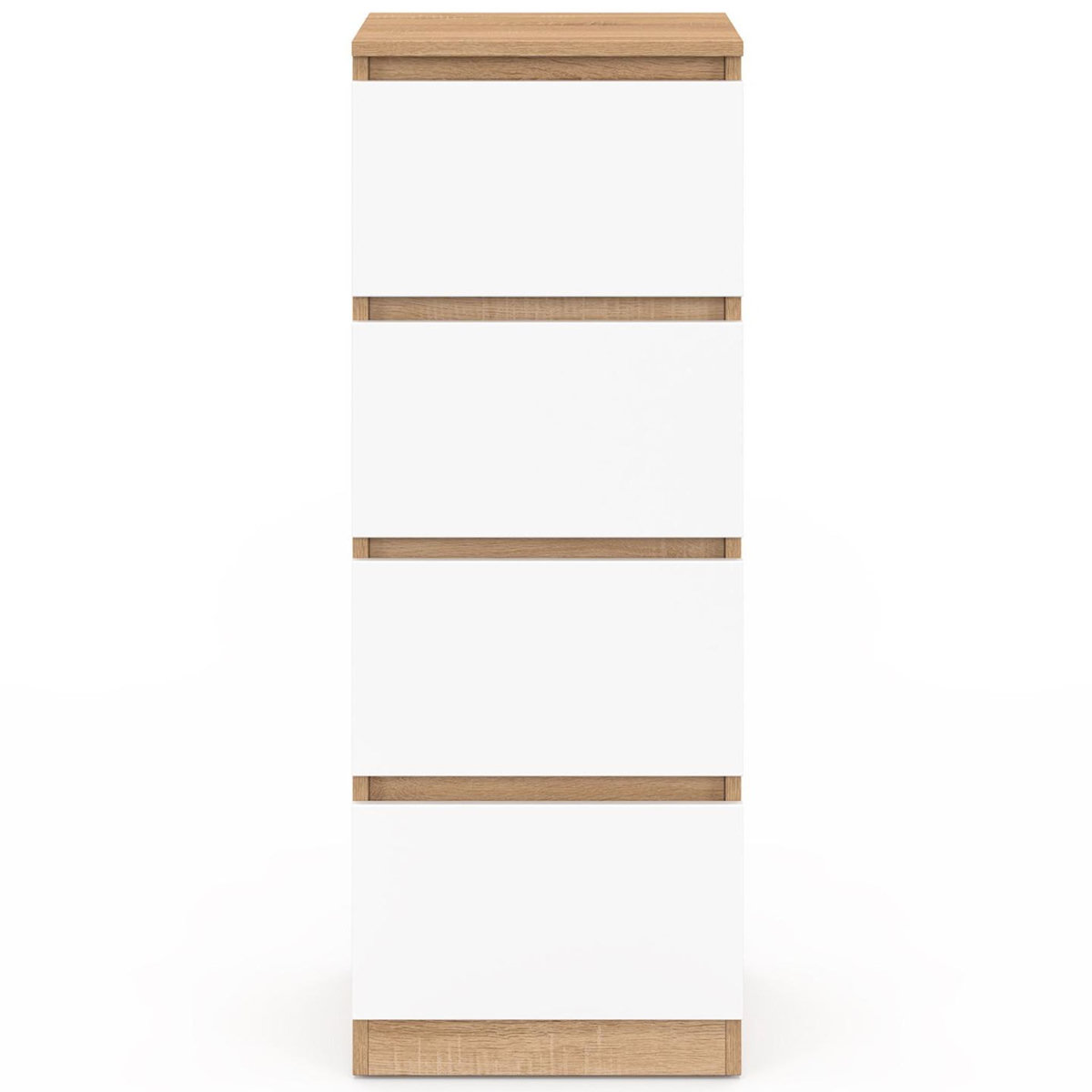 ID MARKET Meuble d'appoint 4 tiroirs TOMI 30 cm chiffonnier bois façon hêtre et blanc pour entrée salle de bain