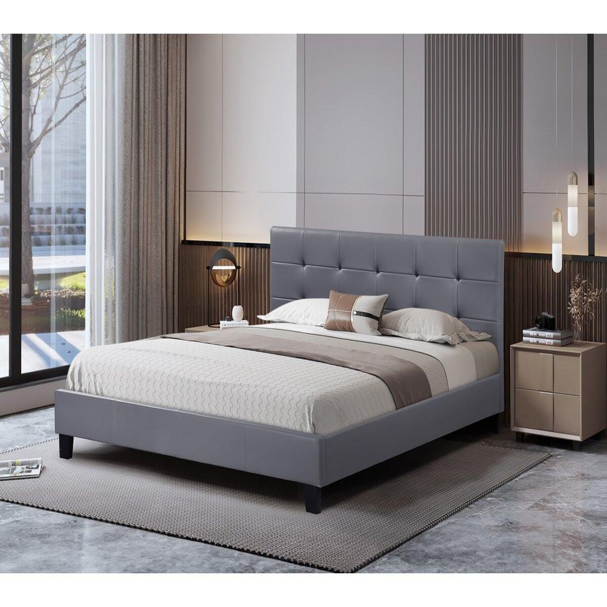 Voir la diapositive 2 : Habitat et Jardin Lit double en pvc  julia  - 140 x 190 cm - gris