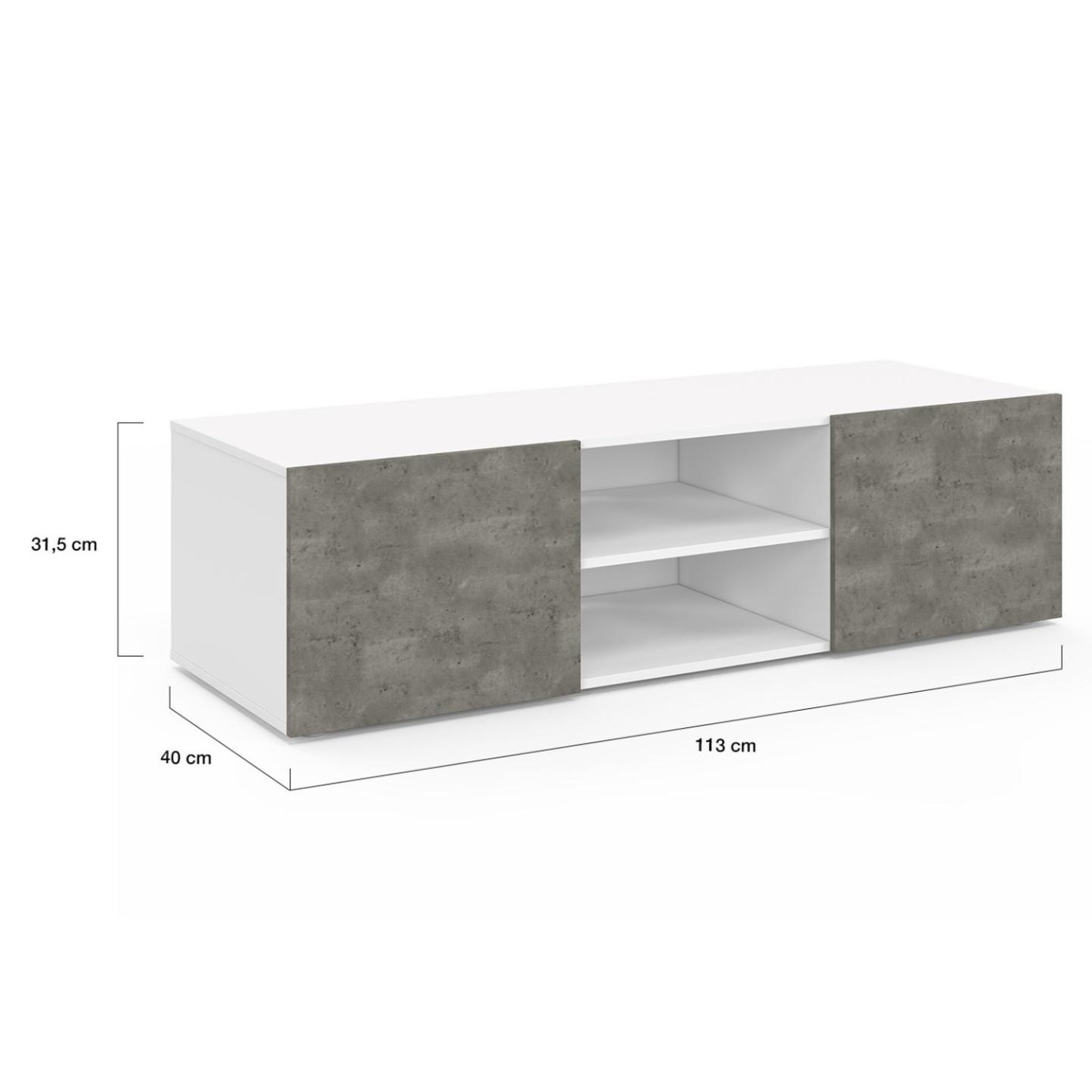 Voir la diapositive 5 : ID MARKET Meuble TV 113 cm ELI blanc portes effet béton