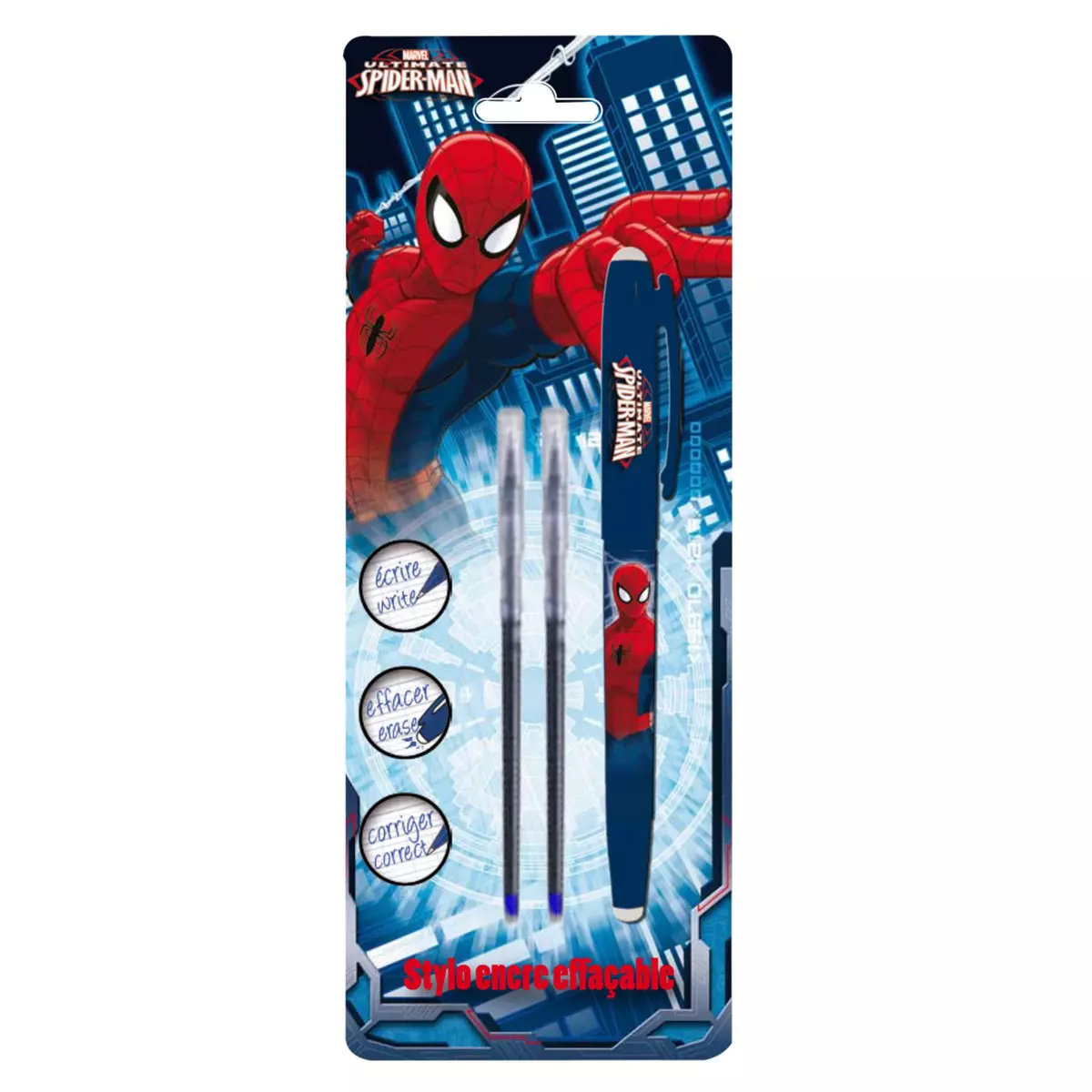 Stylo roller - Spiderman - 2 Recharges gel - Effacable