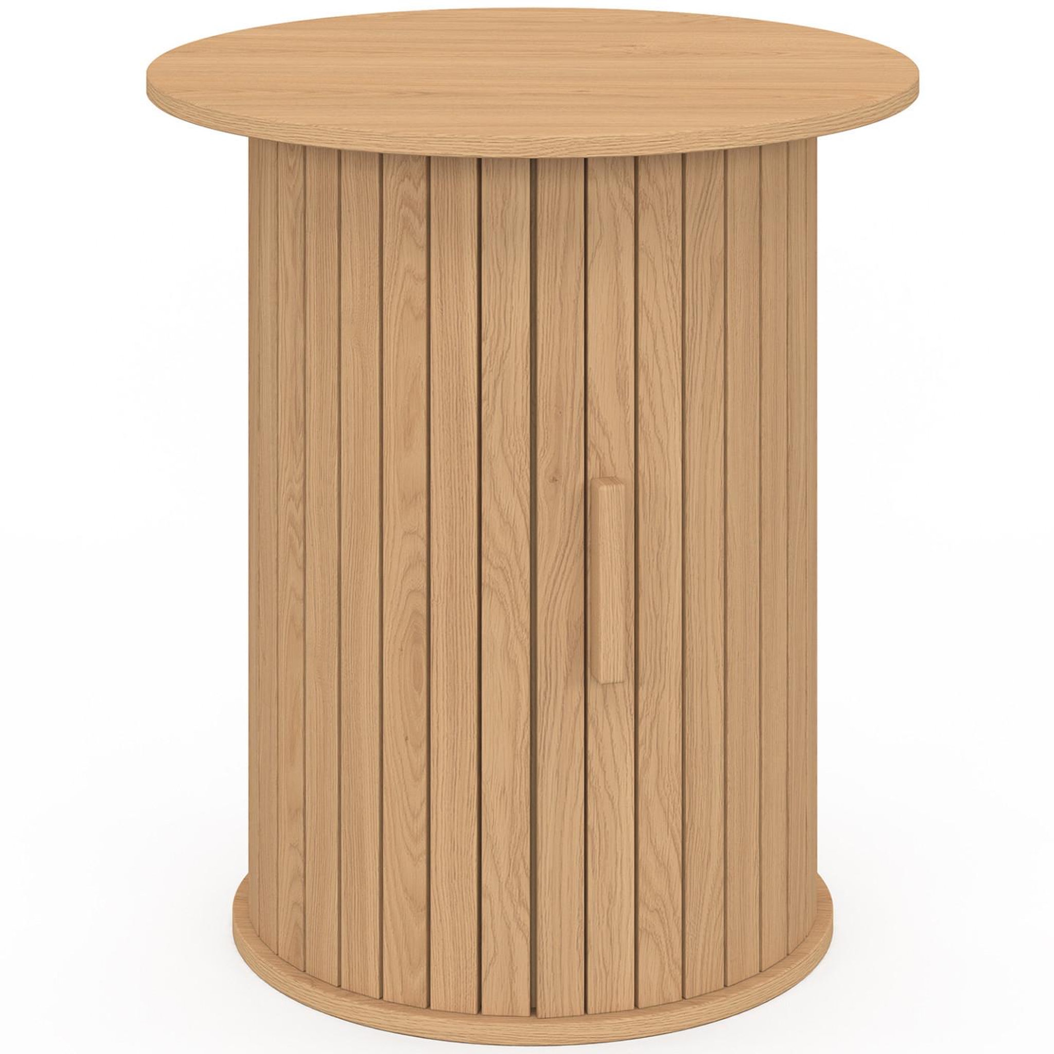 Voir la diapositive 3 : ID MARKET Table d'appoint ronde, bout de canapé, table de chevet JULIETTE 45 cm avec rangement intérieur lattes tasseau bois coloris chêne