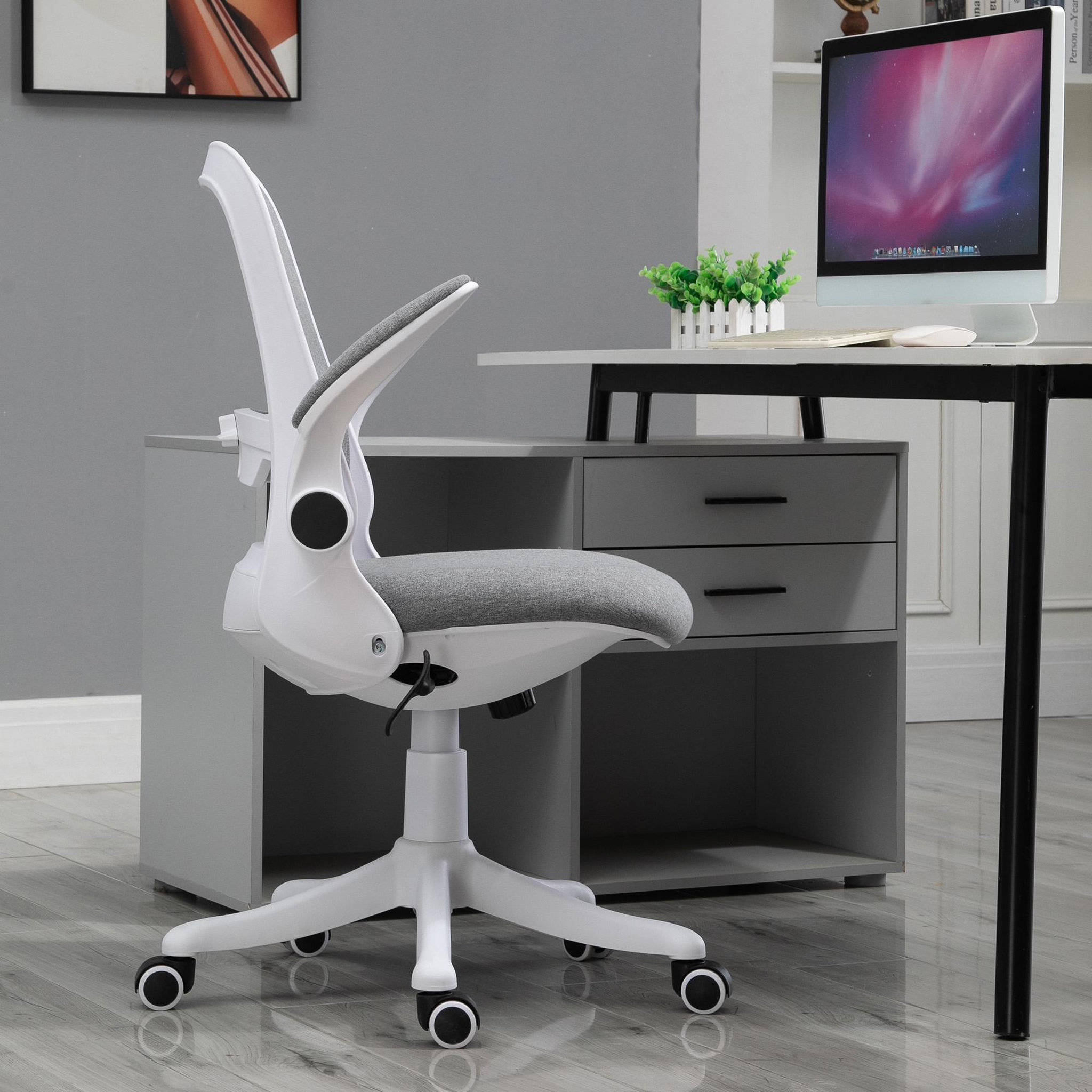 Voir la diapositive 4 : VINSETTO Vinsetto Chaise de bureau tissu lin hauteur réglable pivotante 360° accoudoirs relevables support lombaires réglable gris