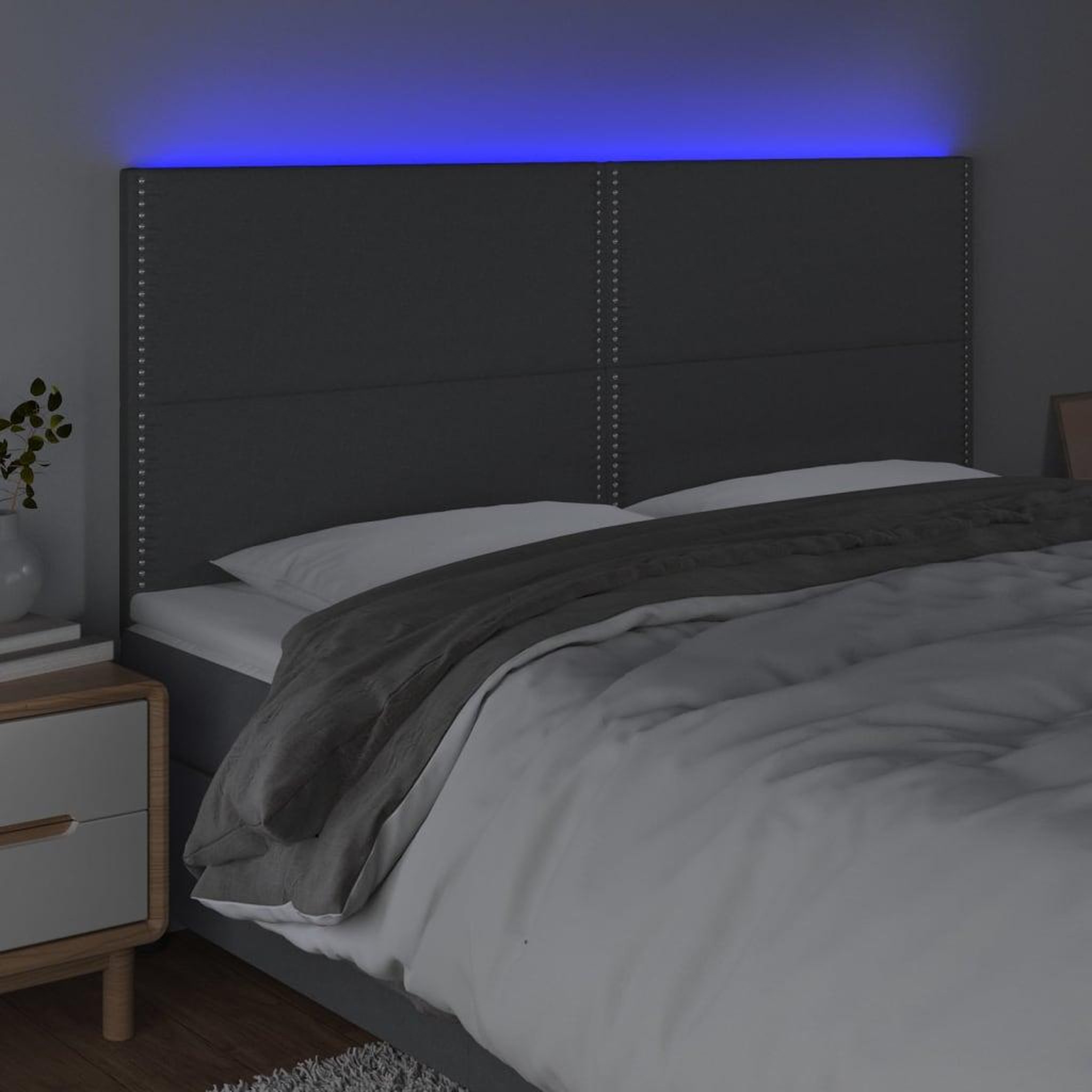 Voir la diapositive 3 : VIDAXL Tete de lit a LED Gris fonce 200x5x118/128 cm Tissu