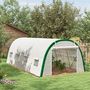 Voir la diapositive 4 : OUTSUNNY Serre de jardin tunnel surface sol 18 m² châssis tubulaire acier galvanisé renforcé 24 mm 8 fenêtres PE maillé blanc vert