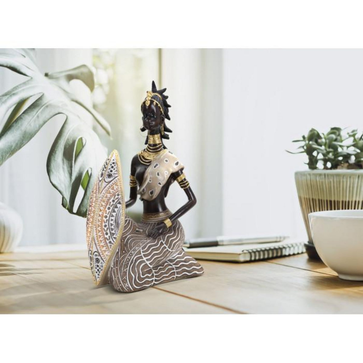 Paris Prix Statuette Déco Femme  Tribal Masai  24cm Multicolore