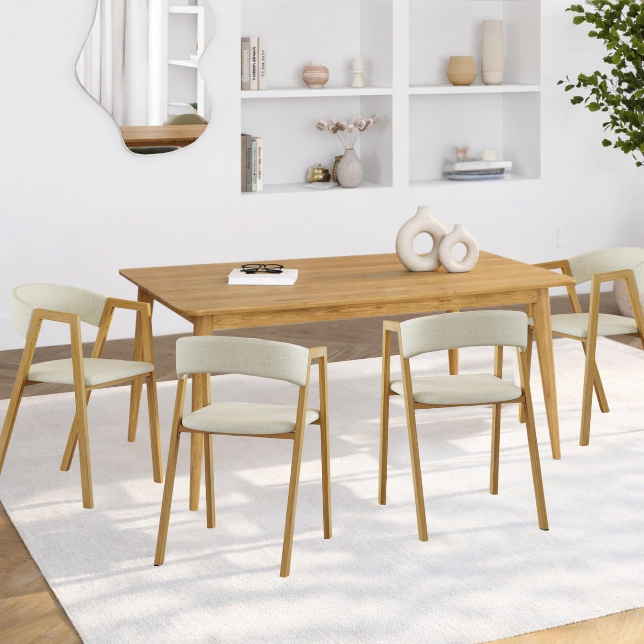 Voir la diapositive 2 : ID MARKET Lot de 4 chaises CAMILLE en métal effet bois et tissu beige avec accoudoirs