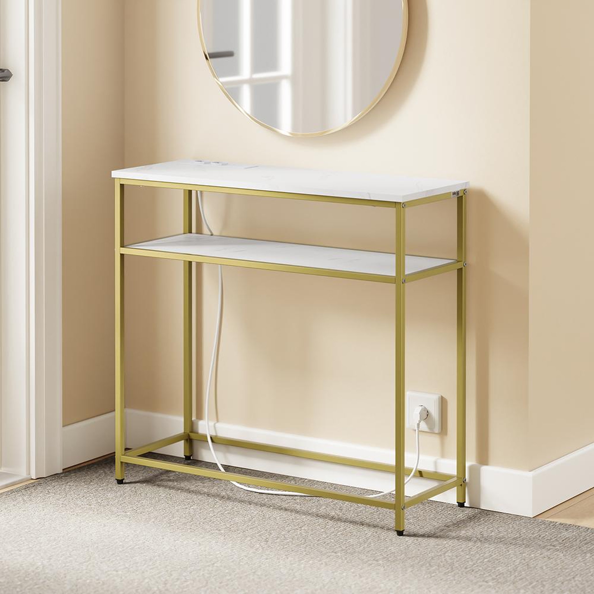 Voir la diapositive 5 : SOBUY Console d'entrée dorée avec prises électriques 80x30x75 cm FSB106-E-G