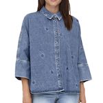 Only Chemise en Jean  Femme Only Grace 3/4. Coloris disponibles : Bleu