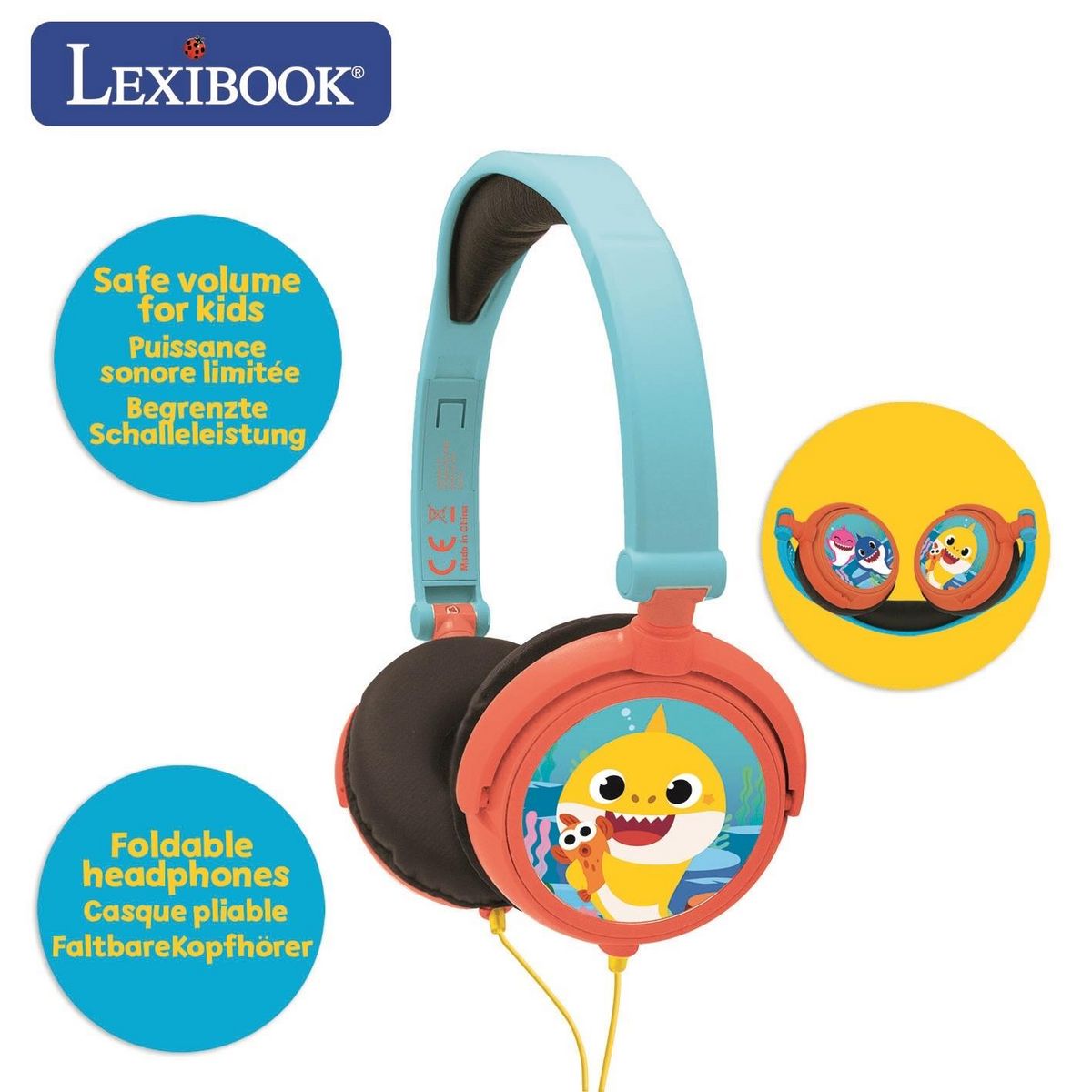 Lexibook Casque stéréo filaire pliable Baby Shark avec limitation de volume d'écoute