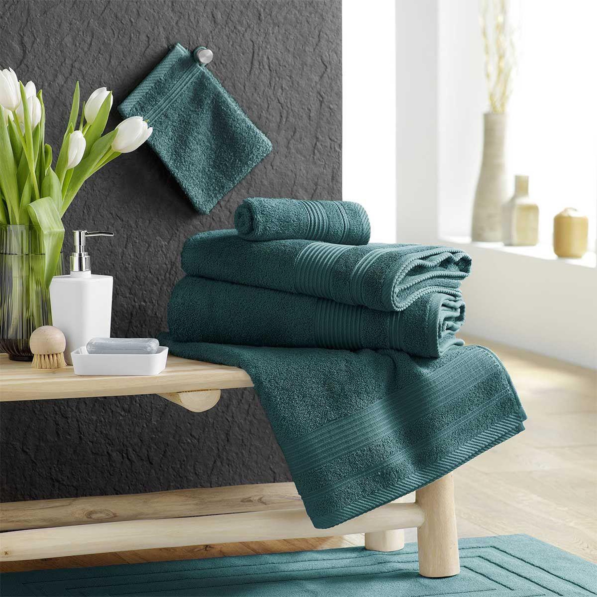 Voir la diapositive 4 : Douceur d'Intérieur Lot de 2 gants de toilette  tendresse  15x21cm émeraude