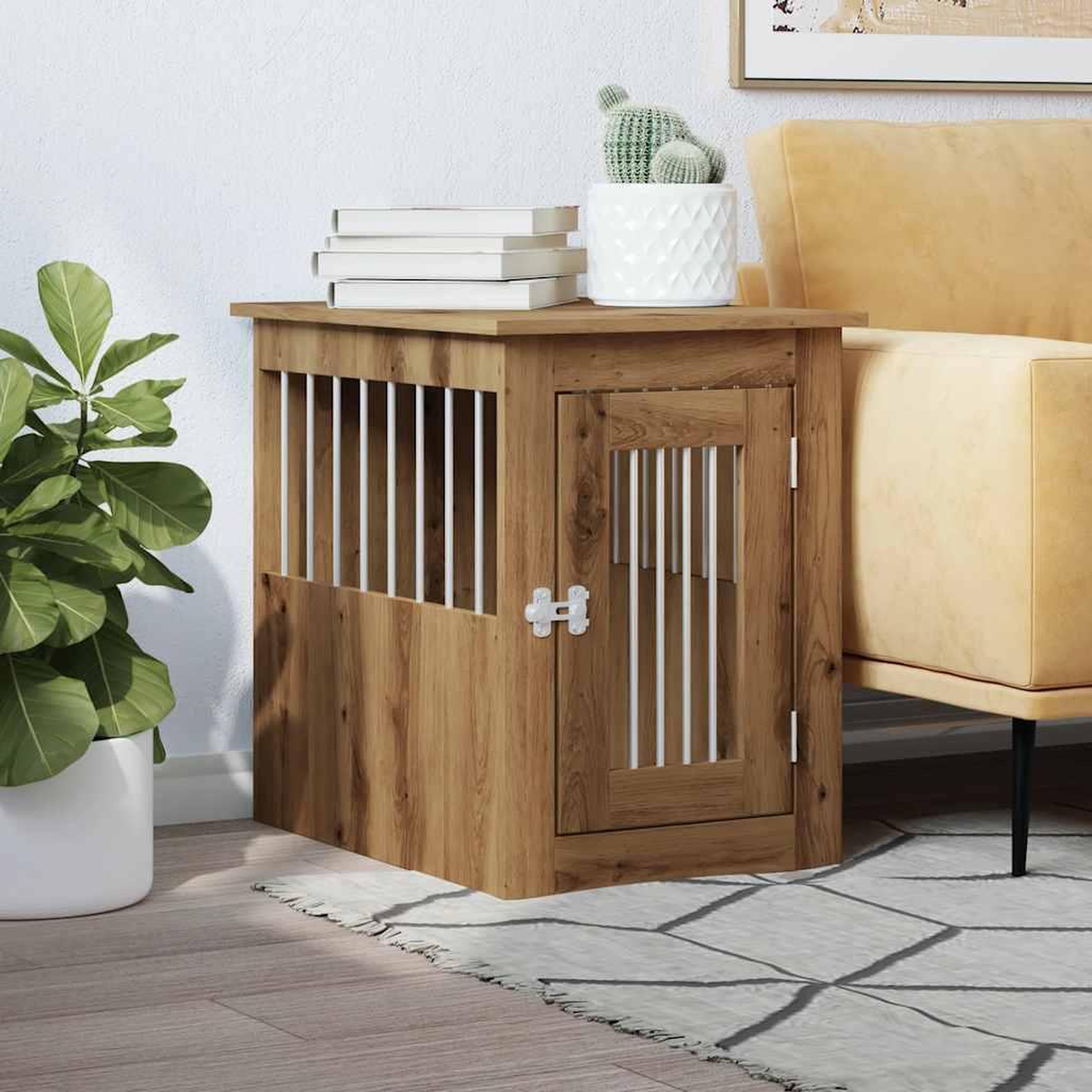 Voir la diapositive 3 : VIDAXL Meuble de cage pour chiens chene artisanal 45x62x59 cm