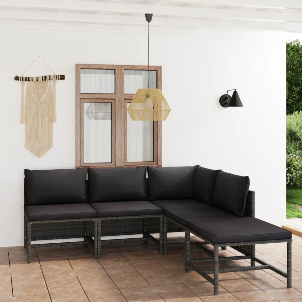 VIDAXL Salon de jardin 5 pcs avec coussins Resine tressee Gris