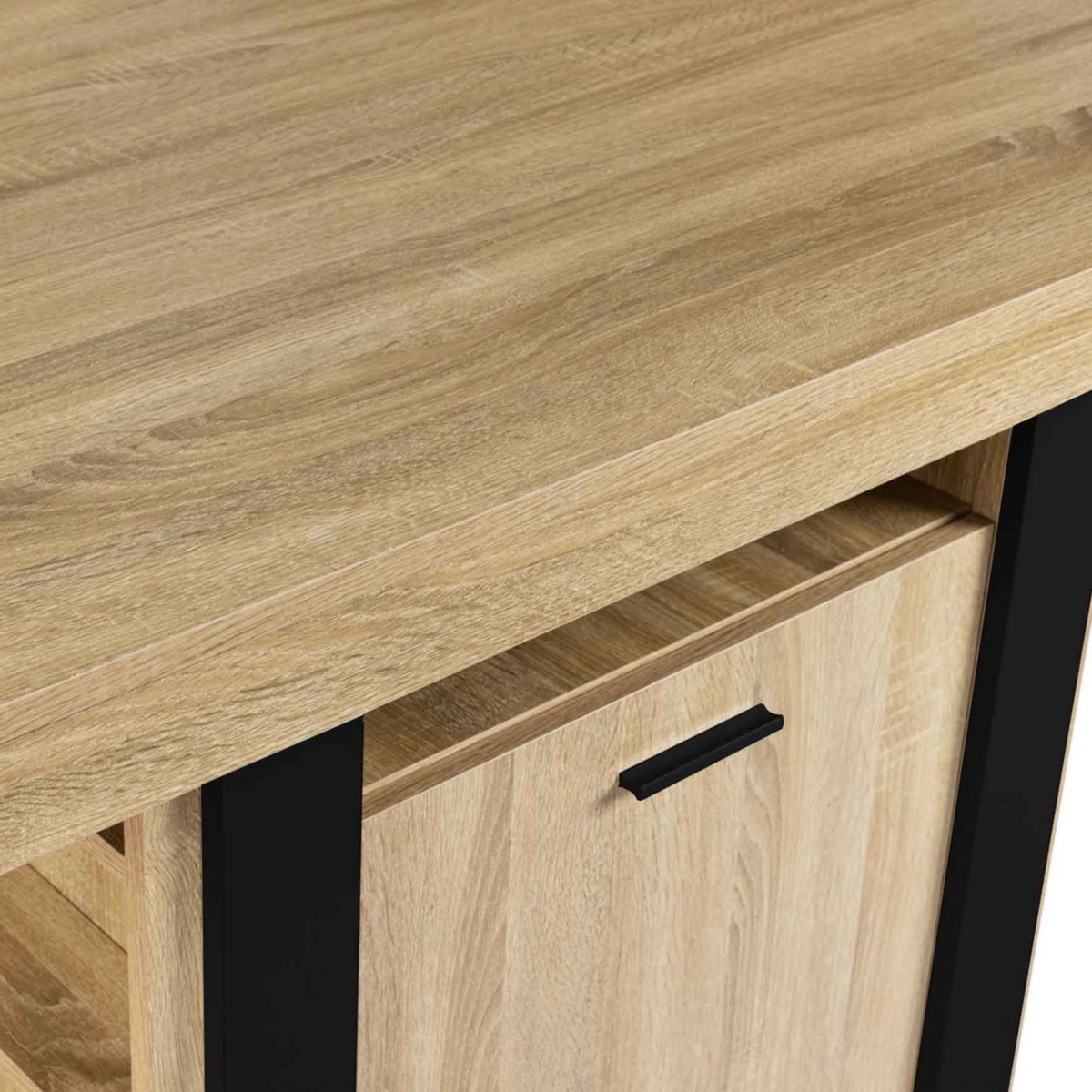 ID MARKET Ilot central PHOENIX 110 cm bois et noir avec rangements