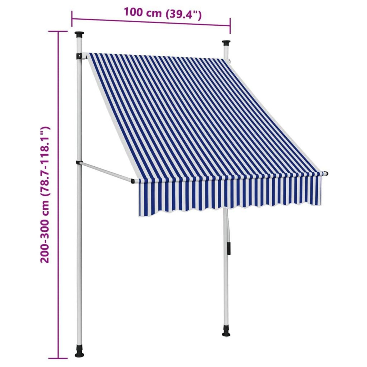 VIDAXL Auvent retractable manuel 100 cm Rayures bleues et blanches