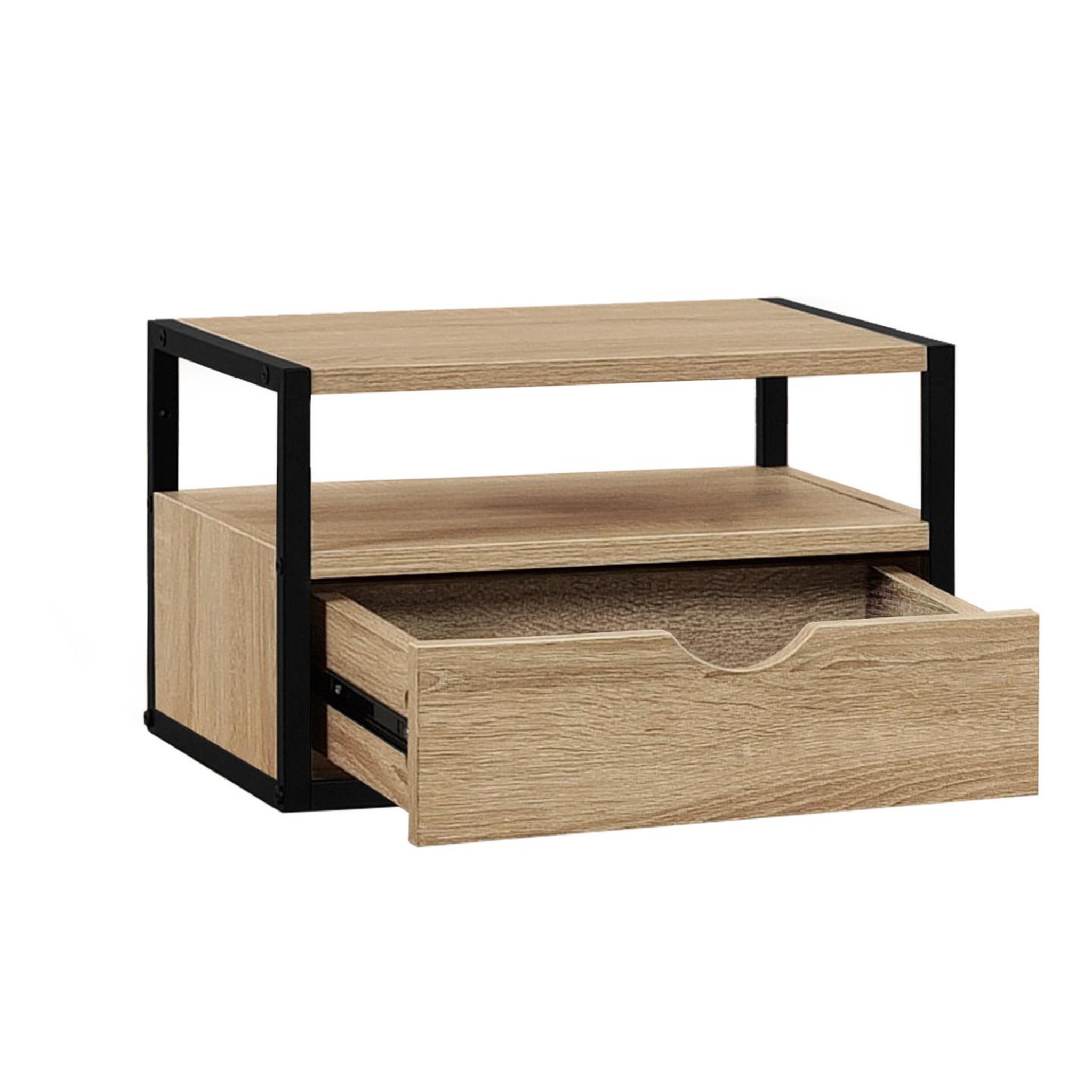 Voir la diapositive 4 : ID MARKET Lot de 2 tables de chevet murales detroit 1 tiroir + 1 tablette suspendus bois et métal noir design industriel
