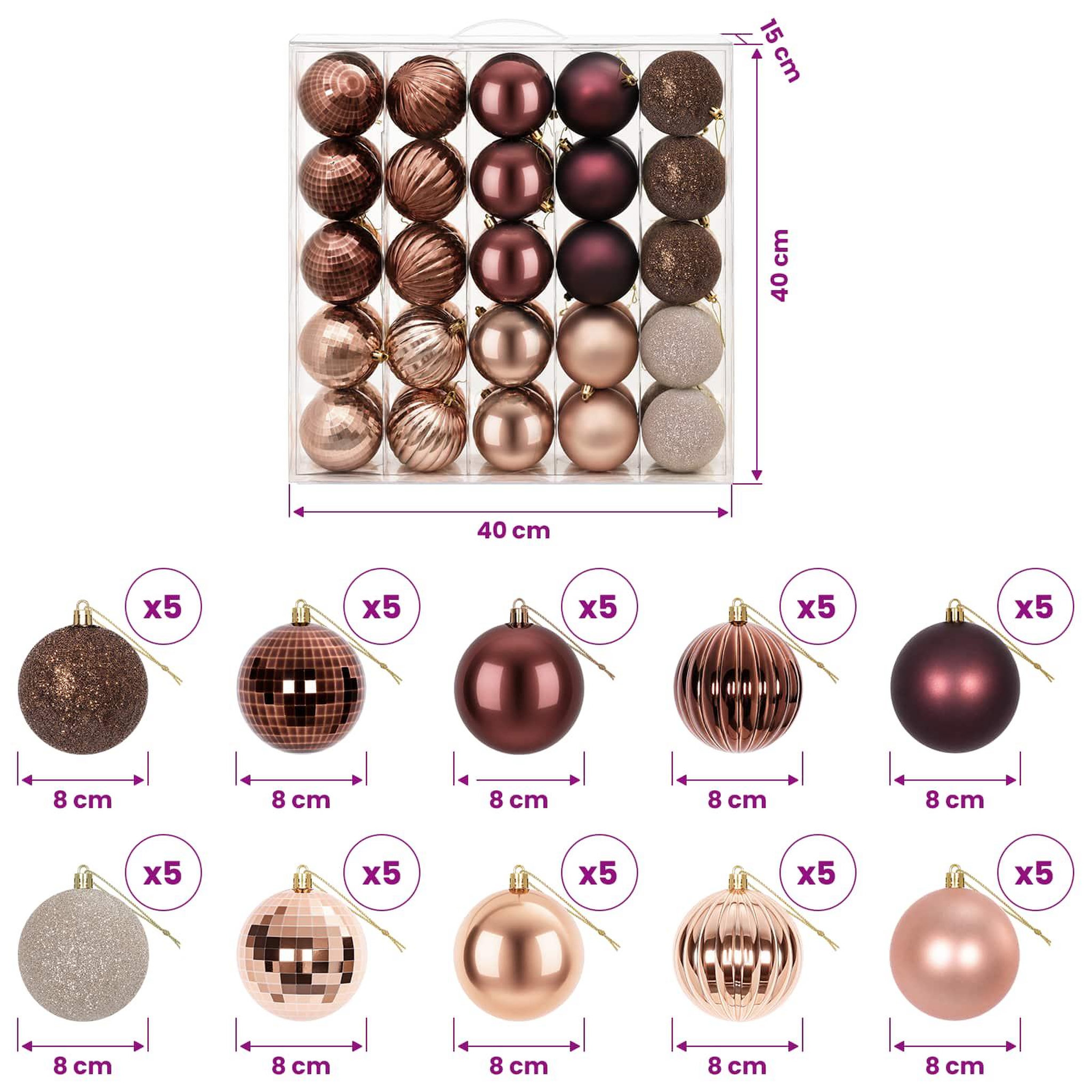 Voir la diapositive 3 : VIDAXL Ensemble de boules de Noël 50 pc Champagne et brun Diam. 8 cm