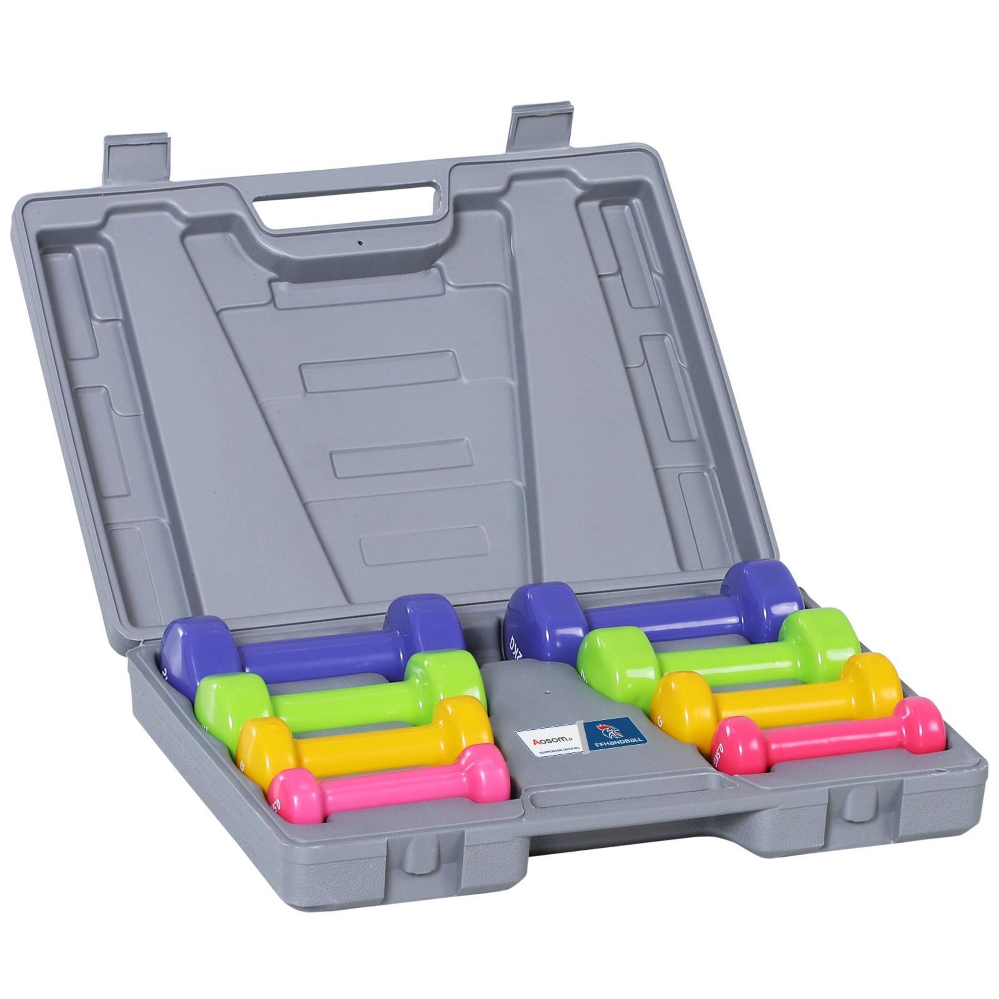 Haltères HOMCOM 10kg - Lot De 8 Avec Mallette (0.5, 1, 1.5, 2kg) - Revêtement PU, Design Octogonal