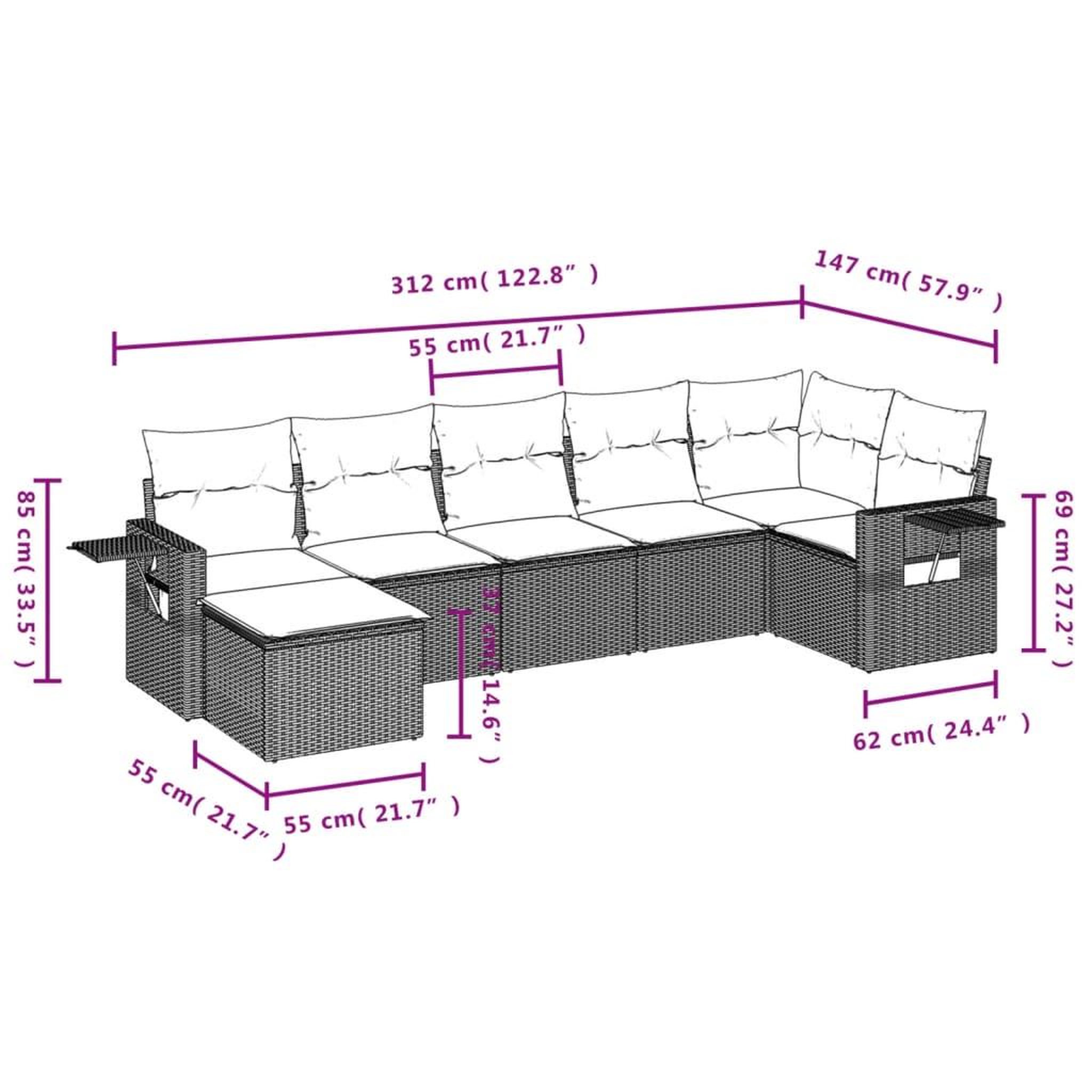 Voir la diapositive 3 : VIDAXL Salon de jardin avec coussins 7 pcs marron resine tressee