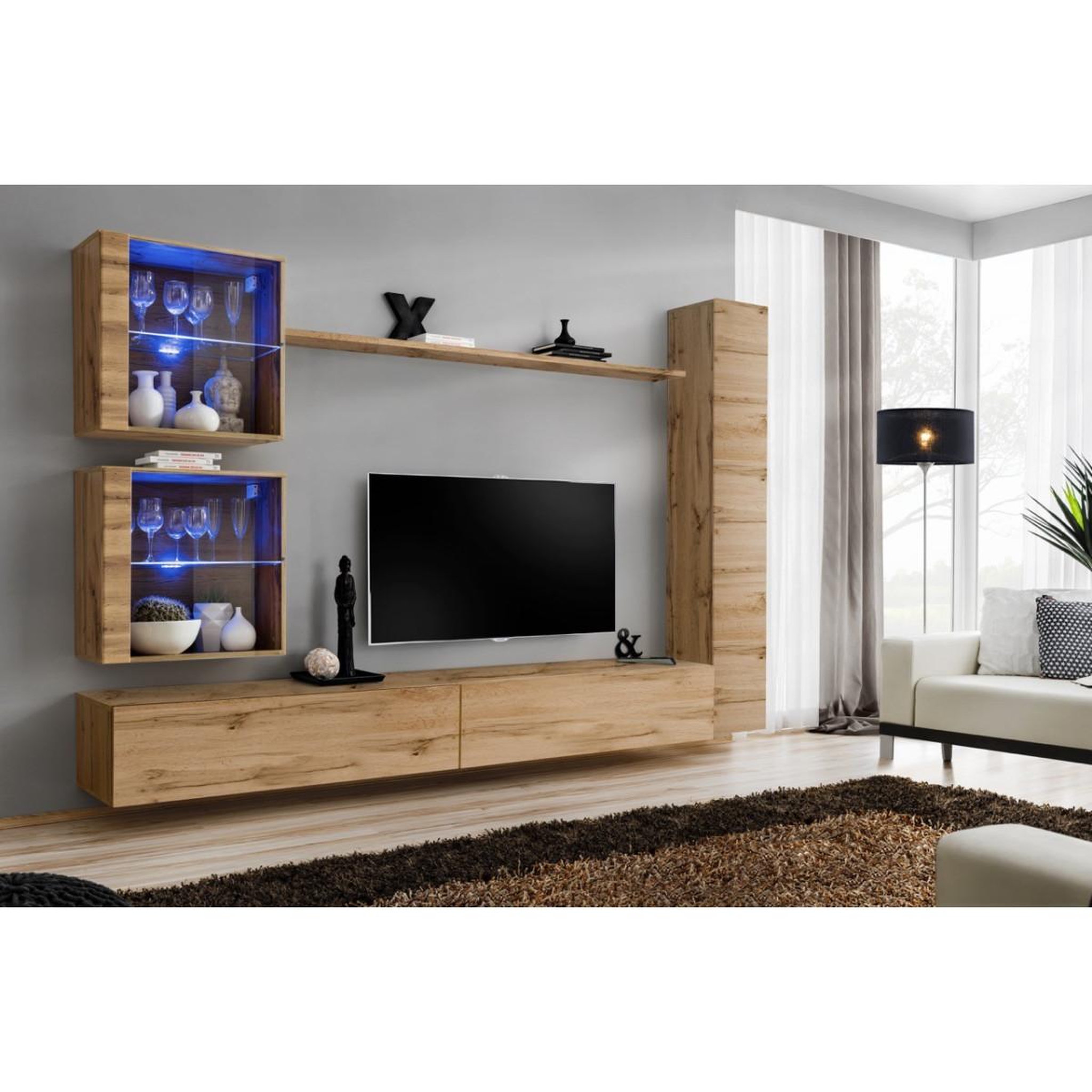 Voir la diapositive 2 : Paris Prix Meuble tv mural design  switch xviii  280cm naturel