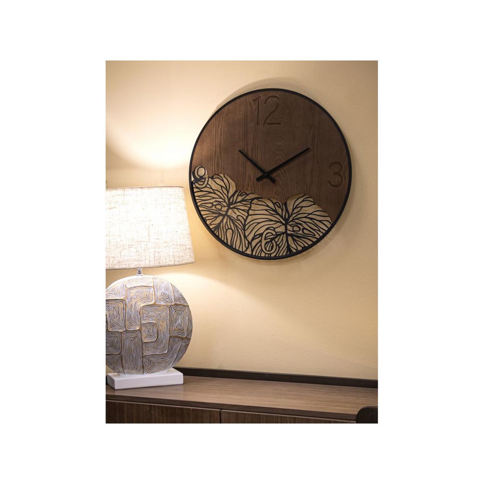 Voir la diapositive 5 : Paris Prix Horloge murale design  leaf  60cm marron & noir