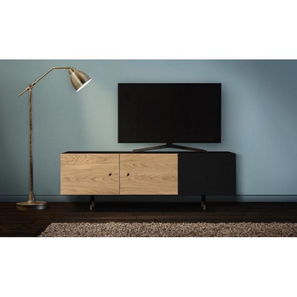 Paris Prix Meuble TV 3 Portes  Jugend  150cm Chêne & Noir