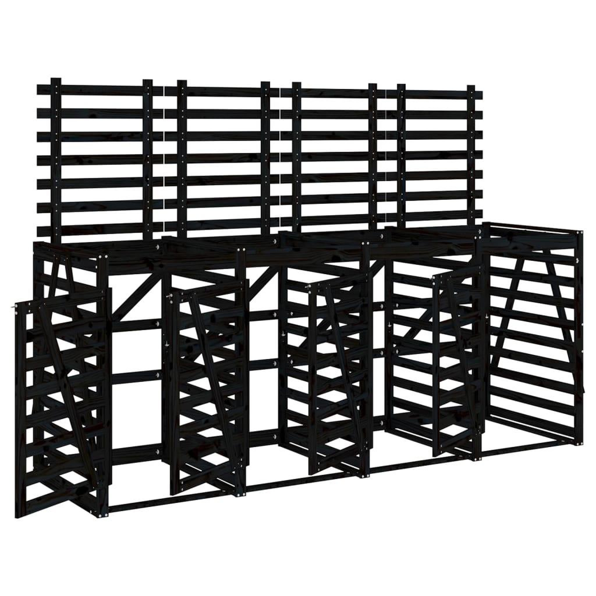 Voir la diapositive 2 : VIDAXL Abri pour poubelle quadruple sur roulettes noir bois de pin