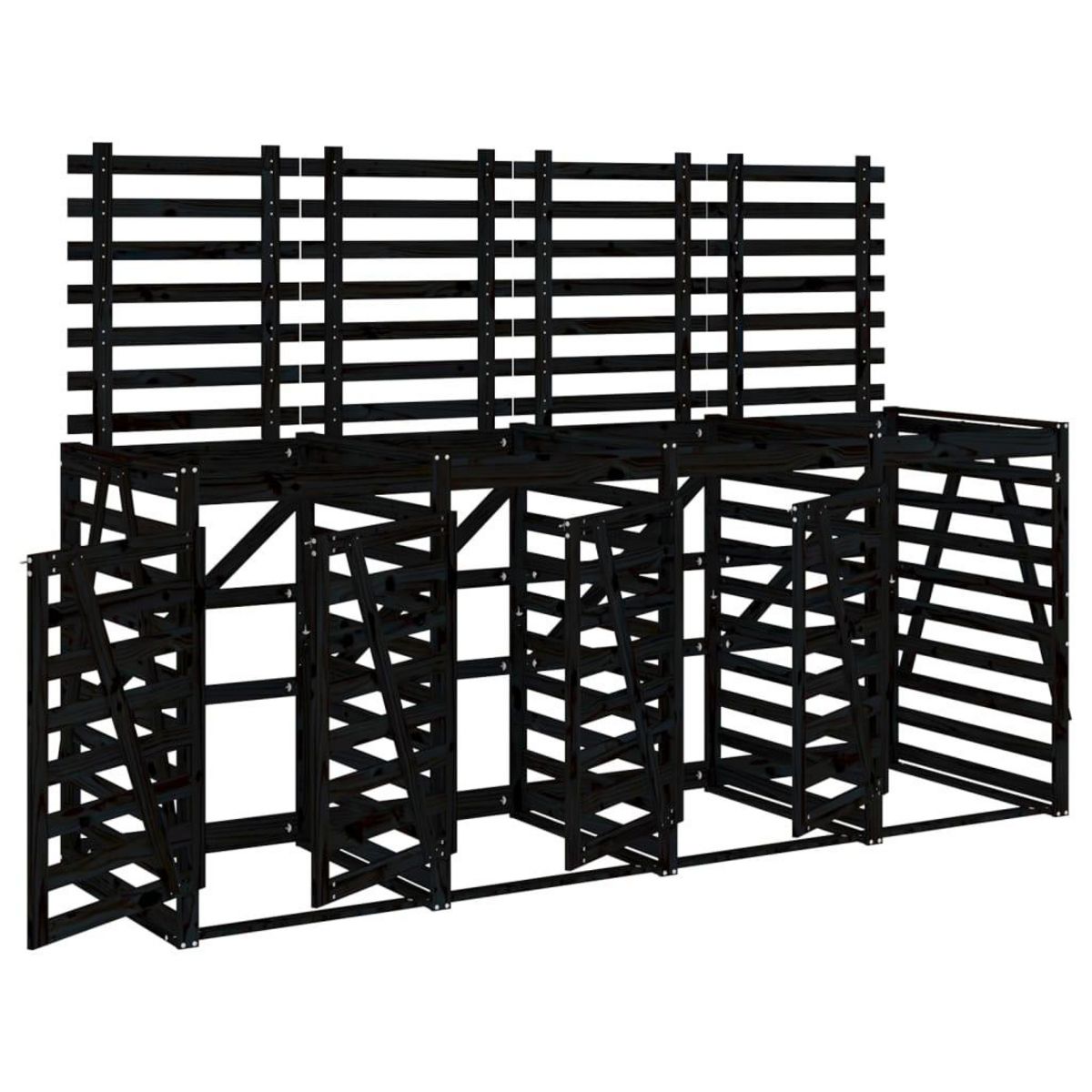 VIDAXL Abri pour poubelle quadruple sur roulettes noir bois de pin
