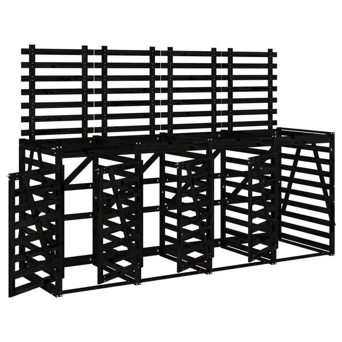 VIDAXL Abri pour poubelle quadruple sur roulettes noir bois de pin