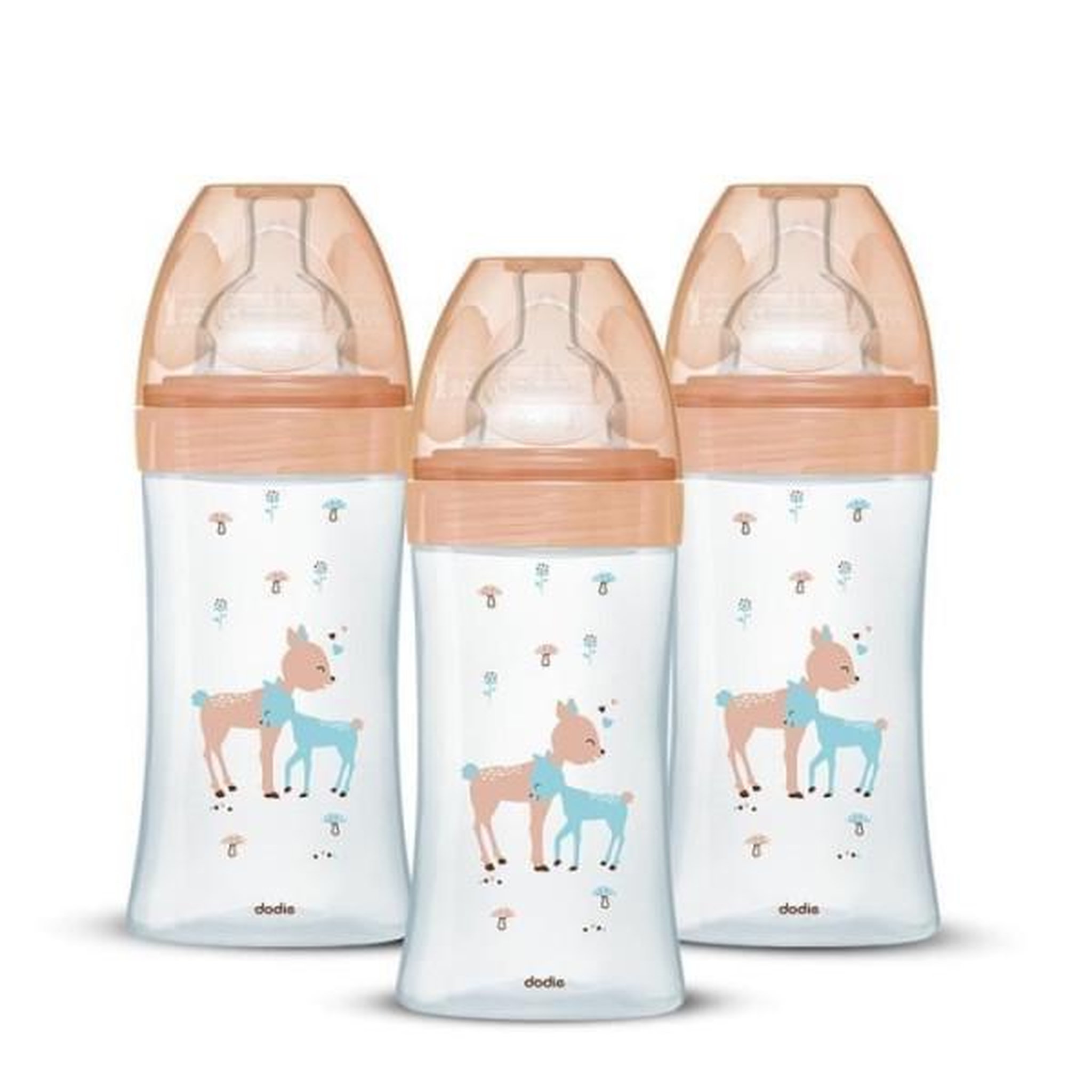 Voir la diapositive 1 : DODIE Lot de 3 biberons dodie anti-colique sensation+ - verre - 270ml - 0-6 mois - tétine plate - débit 2