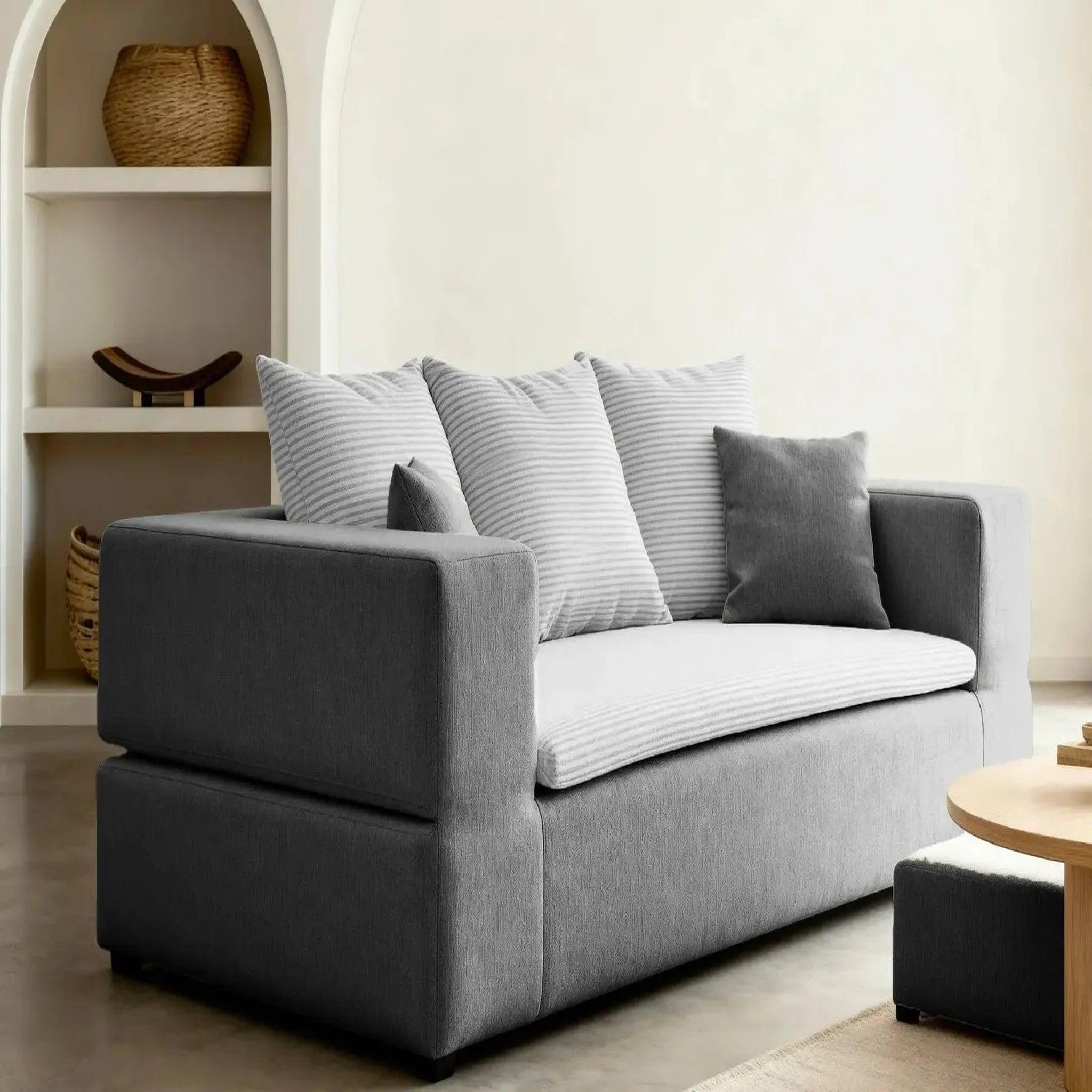 Voir la diapositive 4 : CASANOVA PARIS Ambre - canapé droit convertible bi matière avec deux poufs