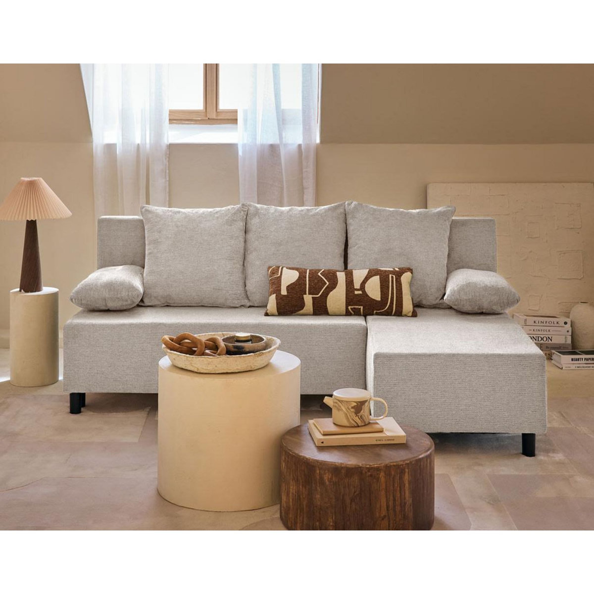 BEST MOBILIER Gloria - canapé d'angle réversible 4 places convertible avec coffre en tissu texturé