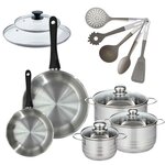 Fackelmann Lot de 2 Poêles 20/28 cm Fackelmann Geneva avec 3 Faitouts 16/20/24 cm et 5 ustensiles