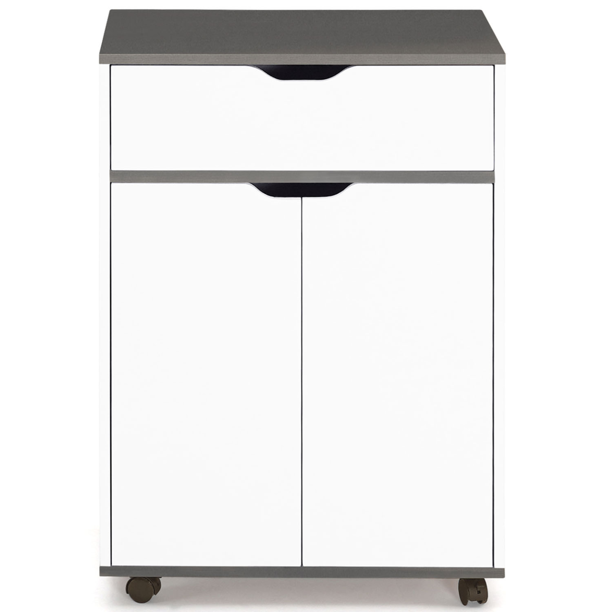 Voir la diapositive 3 : ID MARKET Desserte de cuisine cosy placard avec tiroir bois blanc et plateaux gris l.60 cm