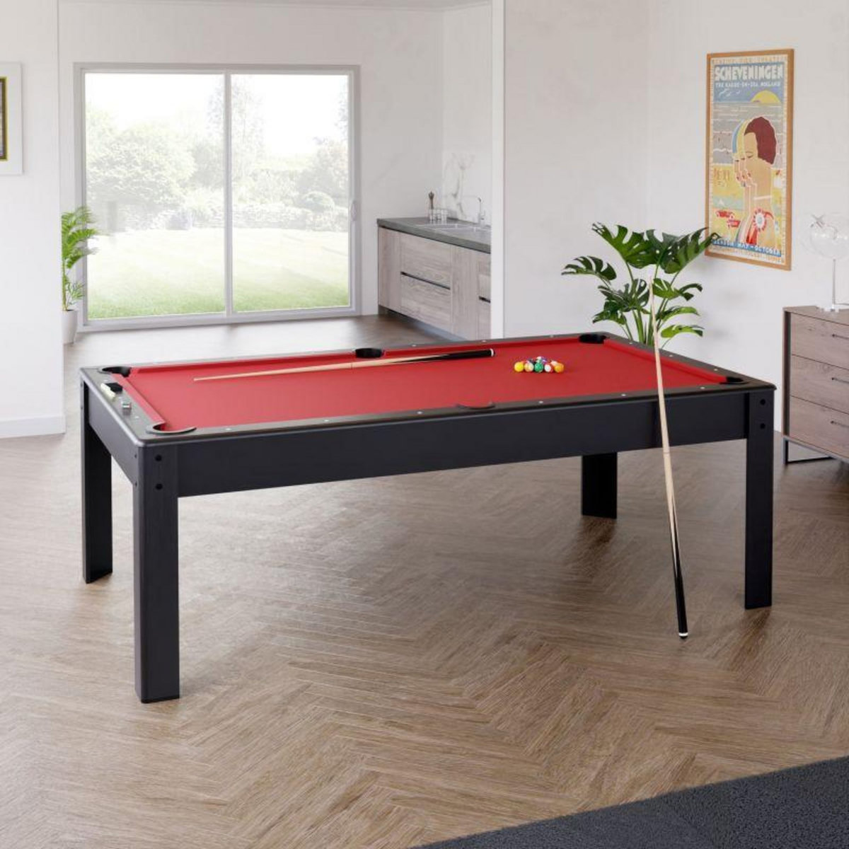 PLAY4FUN Billard Américain AMBIANCE 7Ft - 226,5 x 126,5 x 80 cm avec accessoires et plateau dînatoire - Couleur Noir